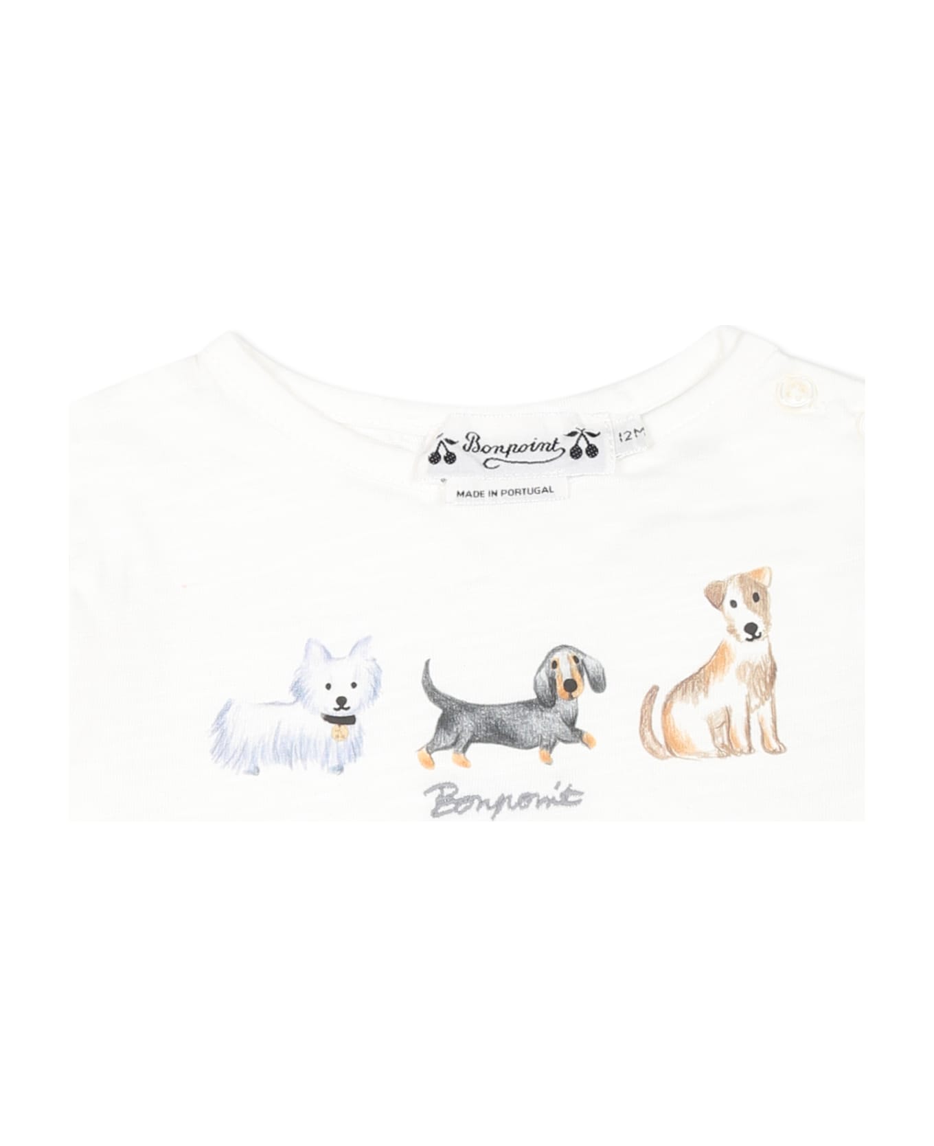 Bonpoint White T-shirt For Babykids With Dog Print - White