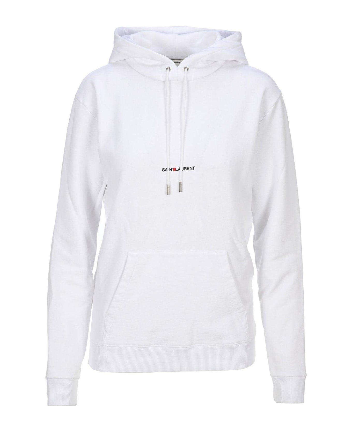 Saint Laurent Logo Embroidered Long-sleeved Hoodie - White