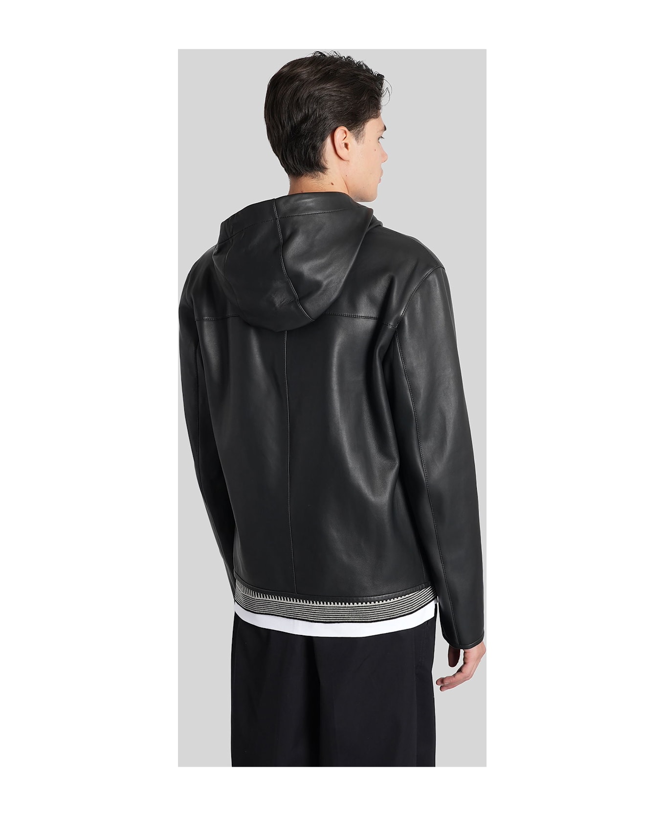Emporio Armani Leather Jacket In Black Leather - black