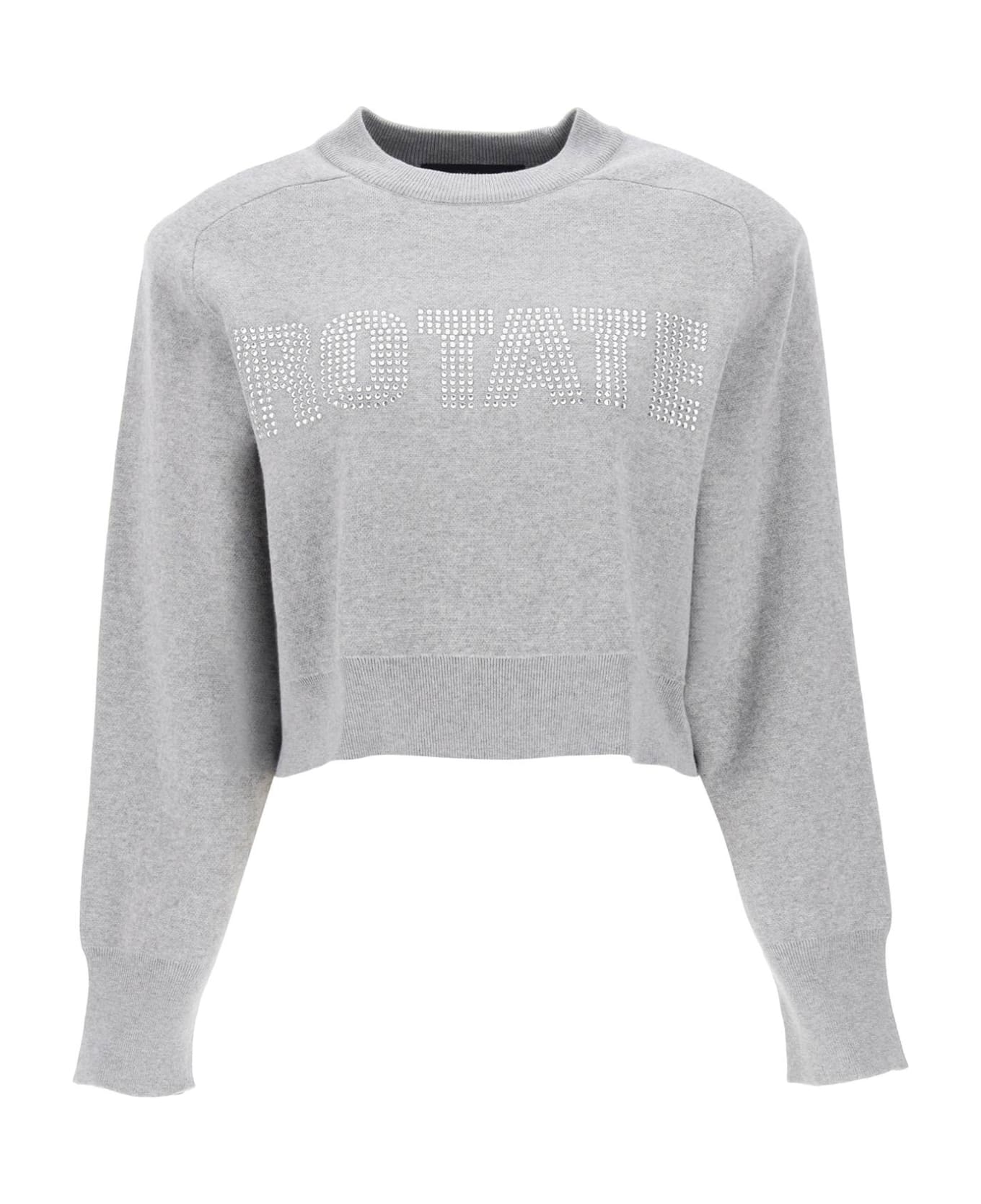 Rotate by Birger Christensen Cropped Sweater With Rhinestone-studded Logo - LUNAR ROCK (Grey)