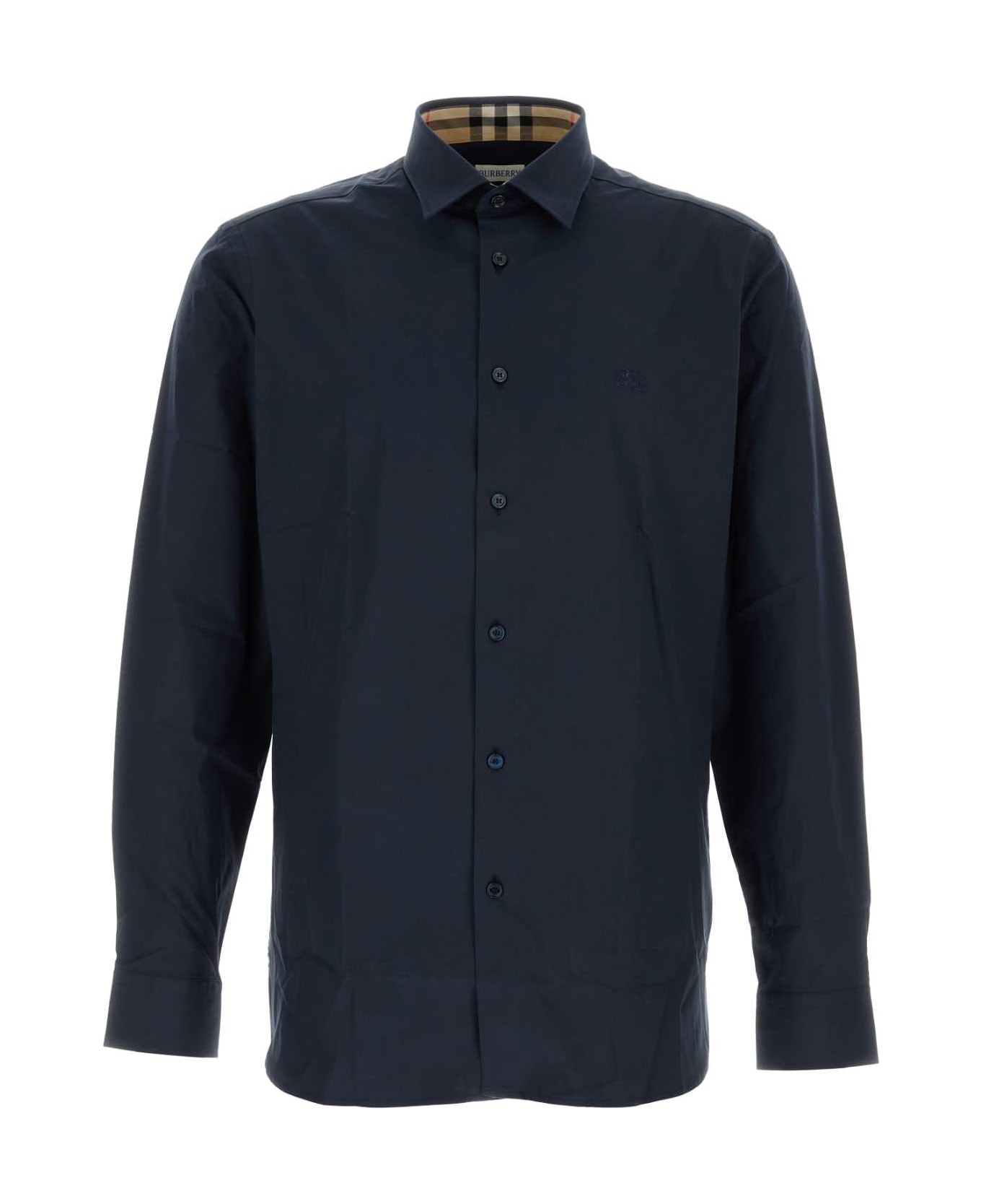Burberry Navy Blue Stretch Poplin Shirt - NAVY