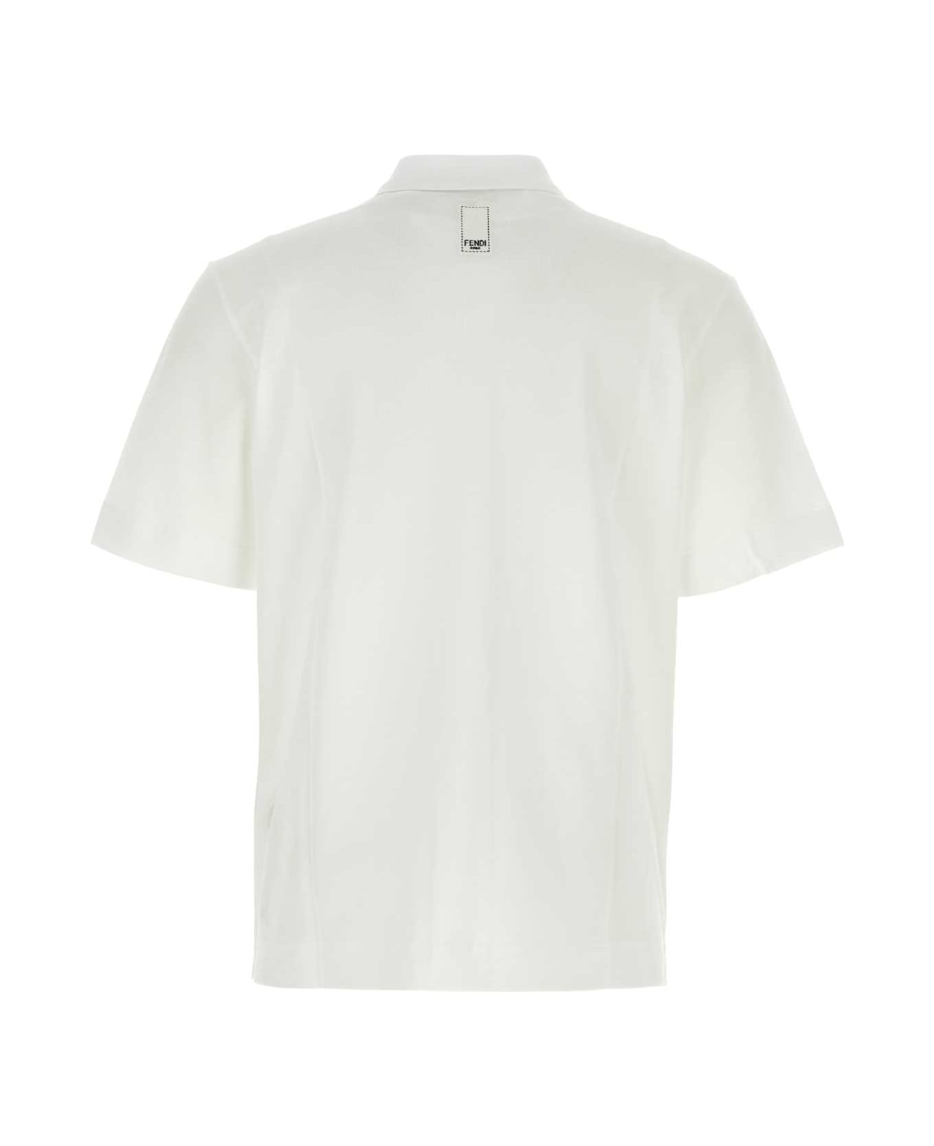 Fendi White Piquet Polo Shirt - WHITE