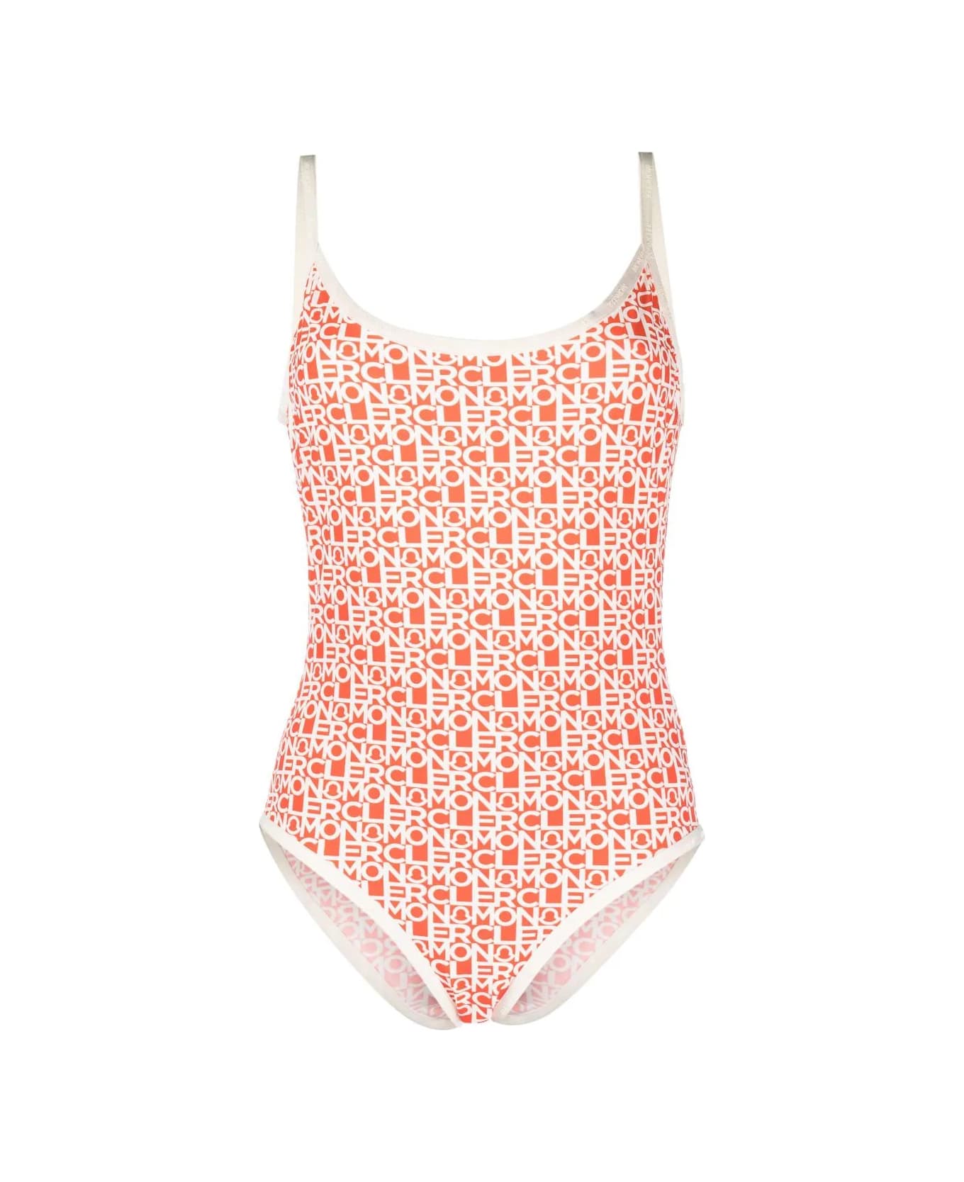 Moncler Orange Logoed One-piece Swimsuit - Arancione