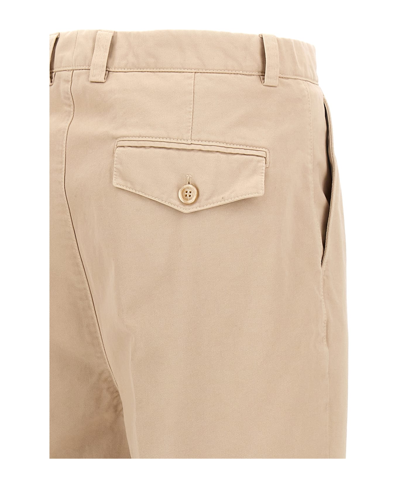 Brunello Cucinelli Cotton Pants With Front Pleats - Beige