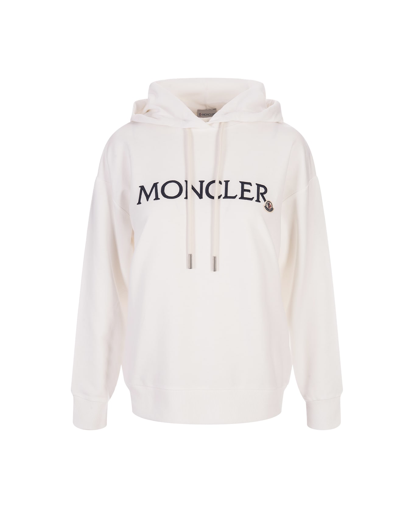 Moncler White Hoodie With Embroidered Lettering Logo - White