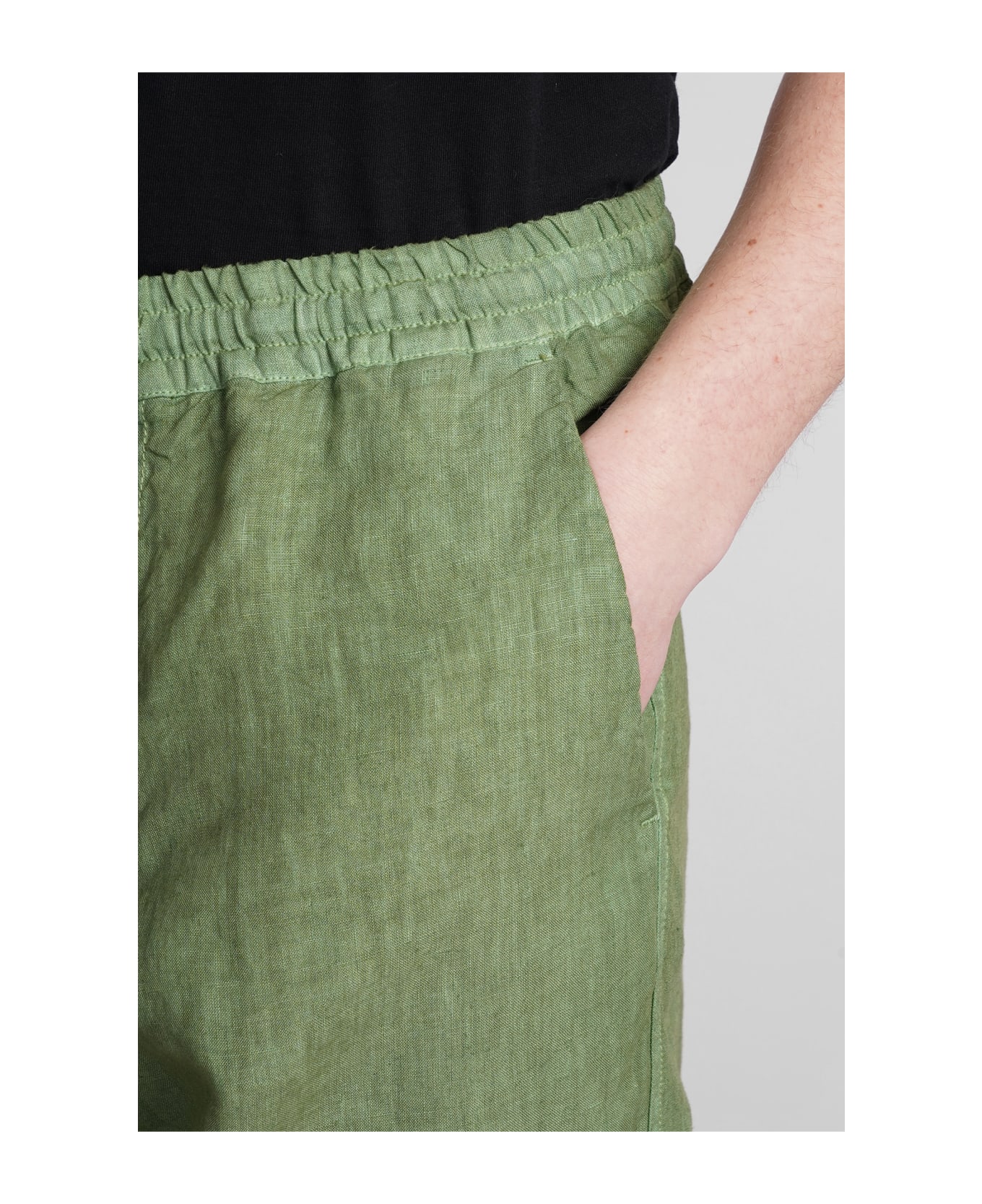 120% Lino Shorts In Green Linen - green ショートパンツ