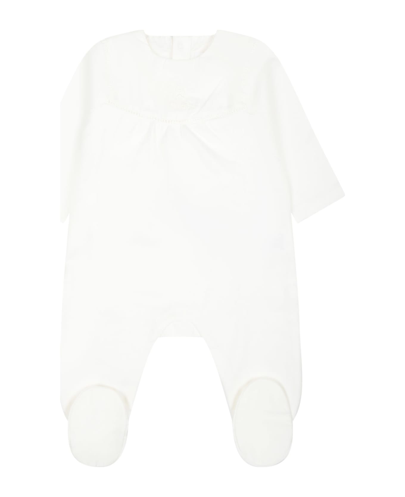 Chloé White Set For Baby Girl With Logo - Bianco ボディスーツ＆セットアップ