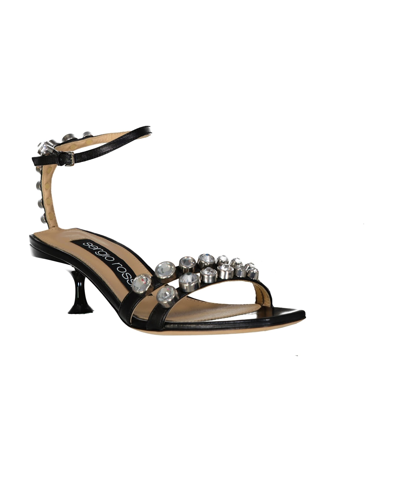 Sergio Rossi Leather Crystal Sandals - Black
