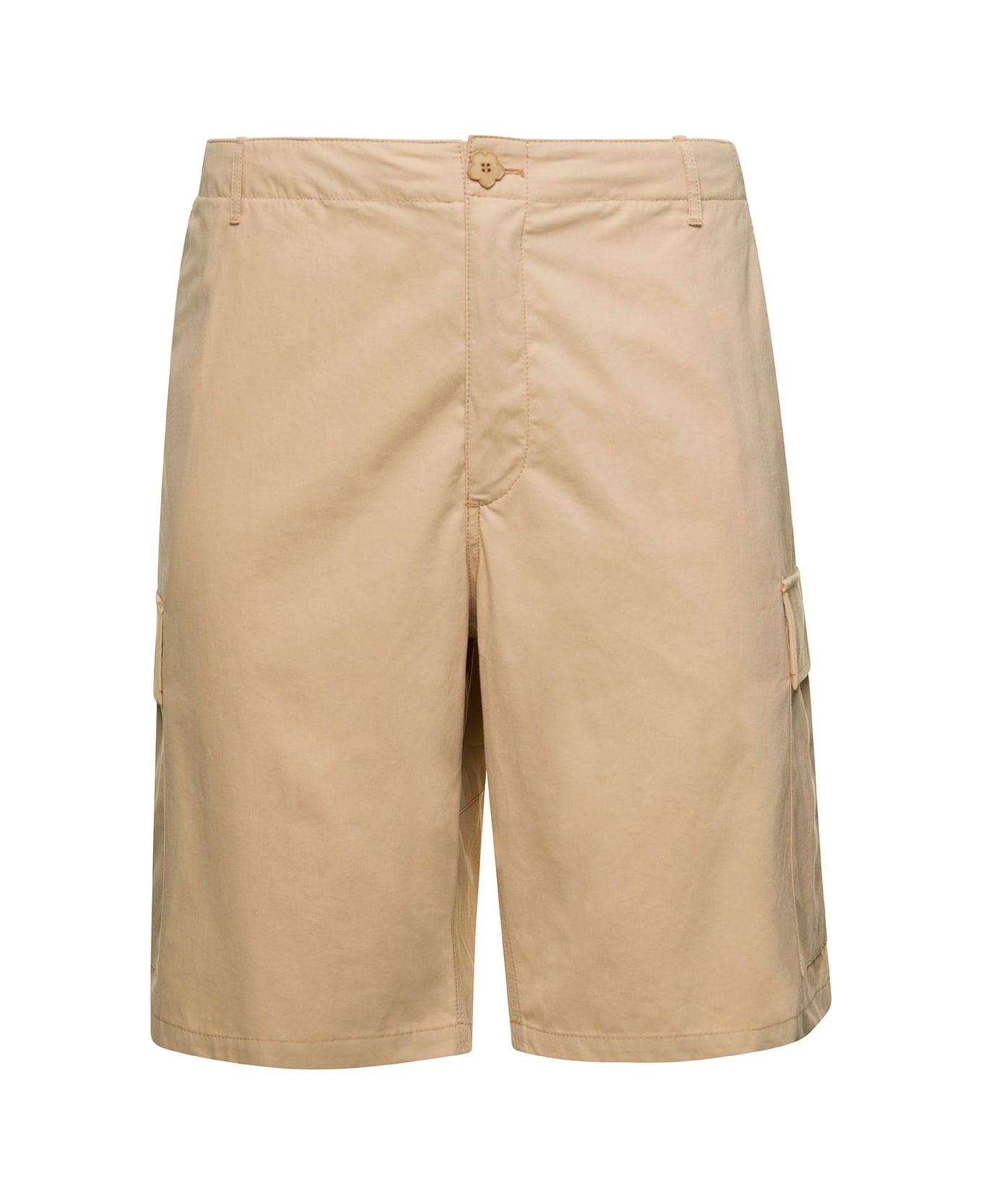 Kenzo Beige Cargo Shorts With Logo Patch In Cotton Man - Beige