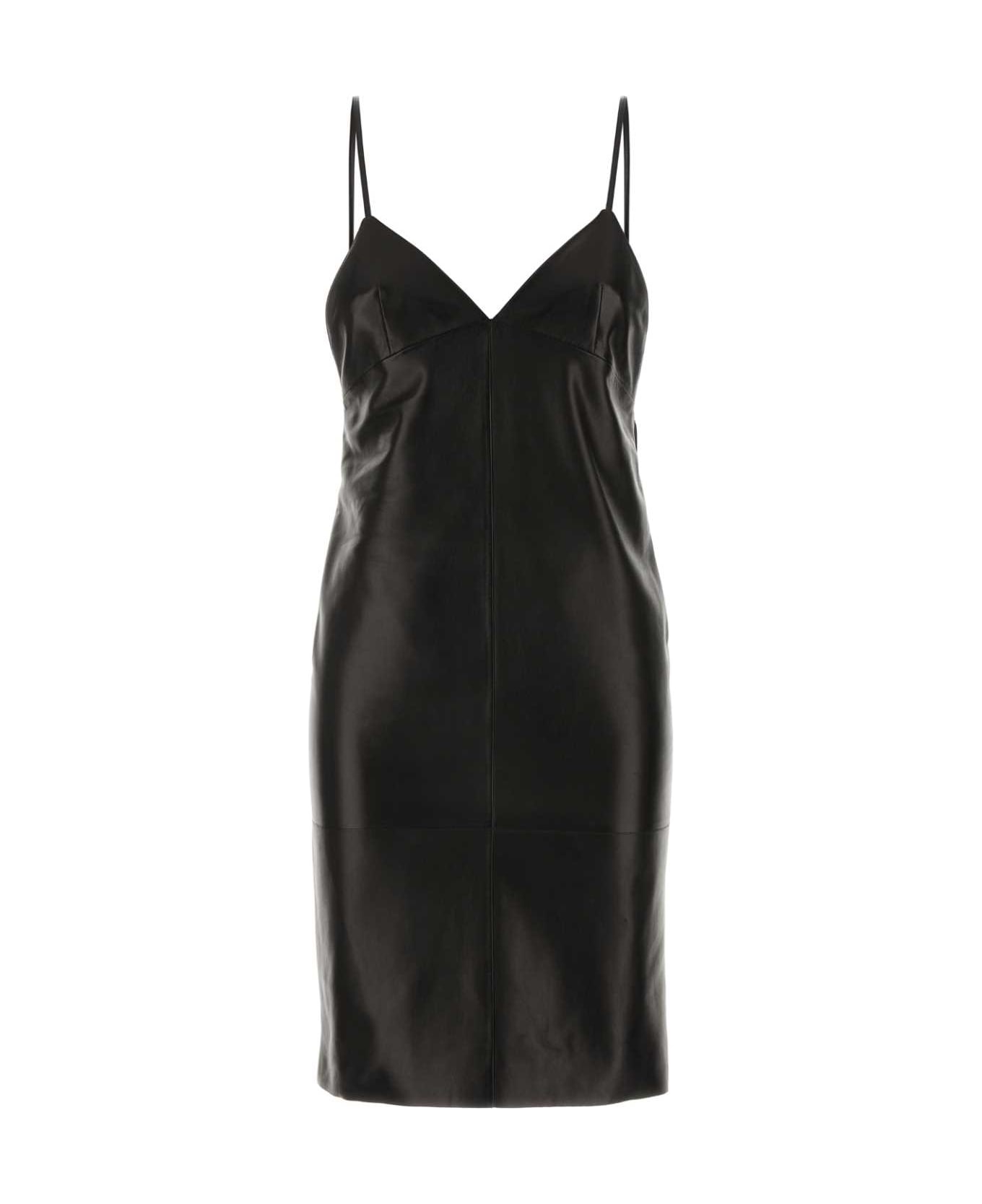 Saint Laurent Leather Slip Dress - NOIR