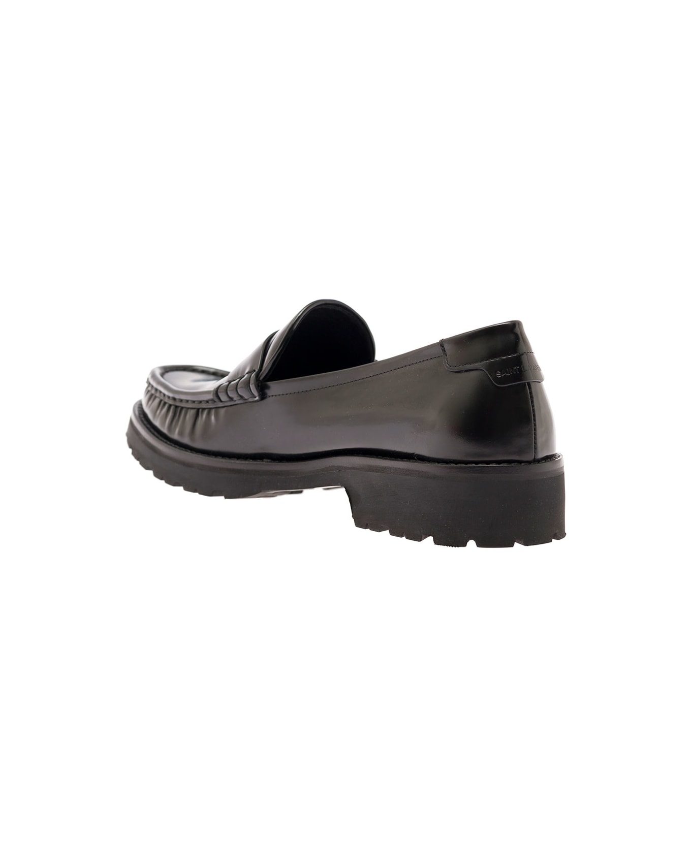 Saint Laurent Black Loafers With Platform And Ysl Logo In Leather Man - Nero