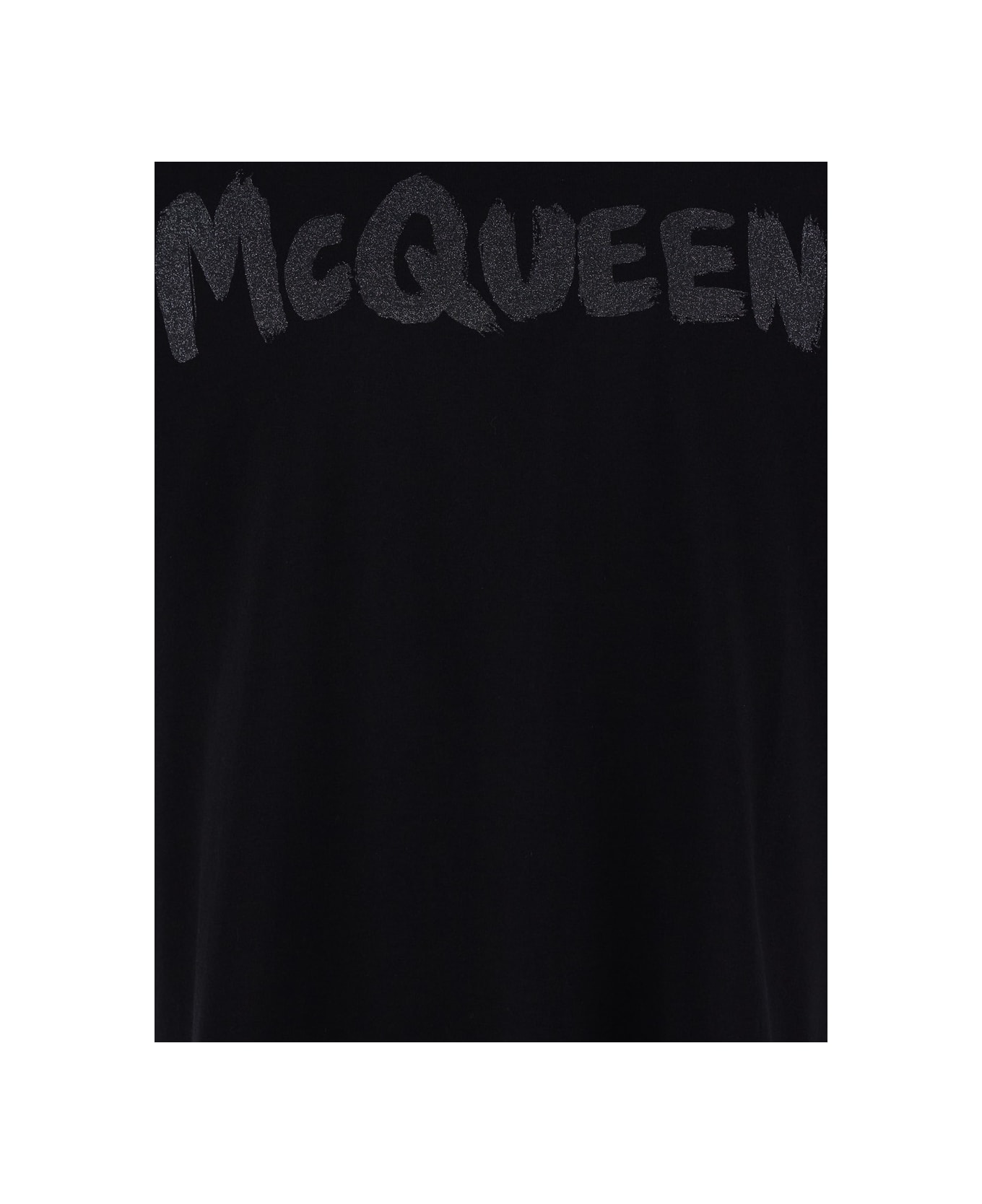 Alexander McQueen Black T-shirt With Glitter Logo Print In Cotton Man - Black