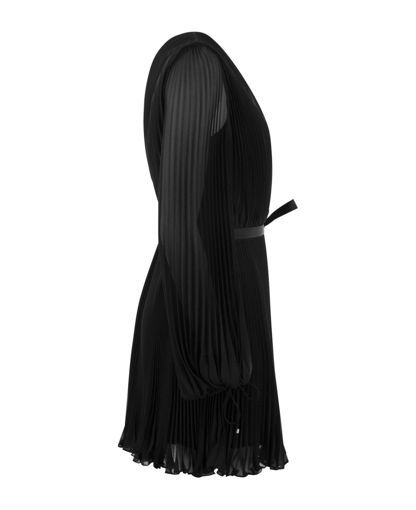 Max Mara V-neck Pleated Mini Dress - Nero