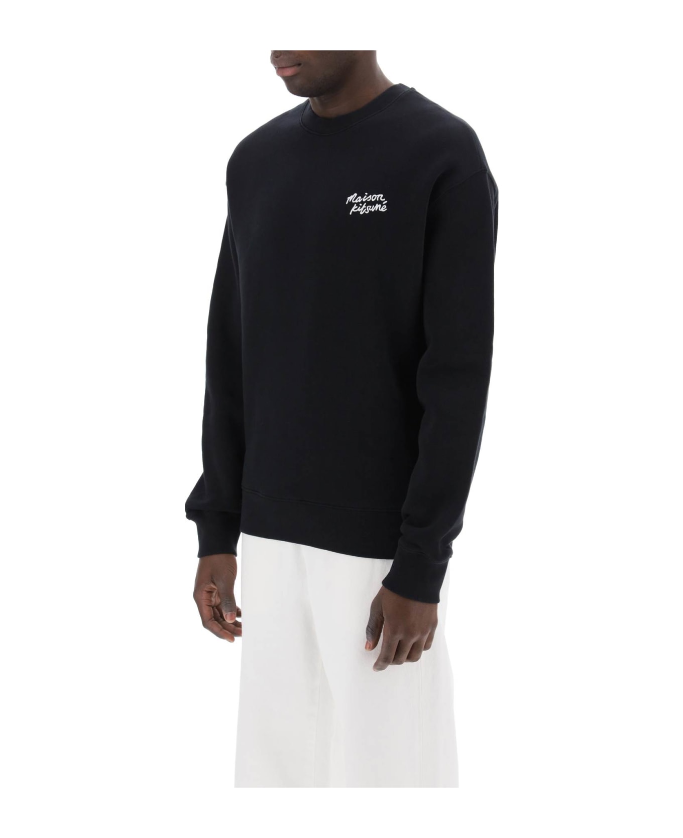 Maison Kitsuné Crewneck Sweatshirt With Logo Lettering - BLACK WHITE (Black)