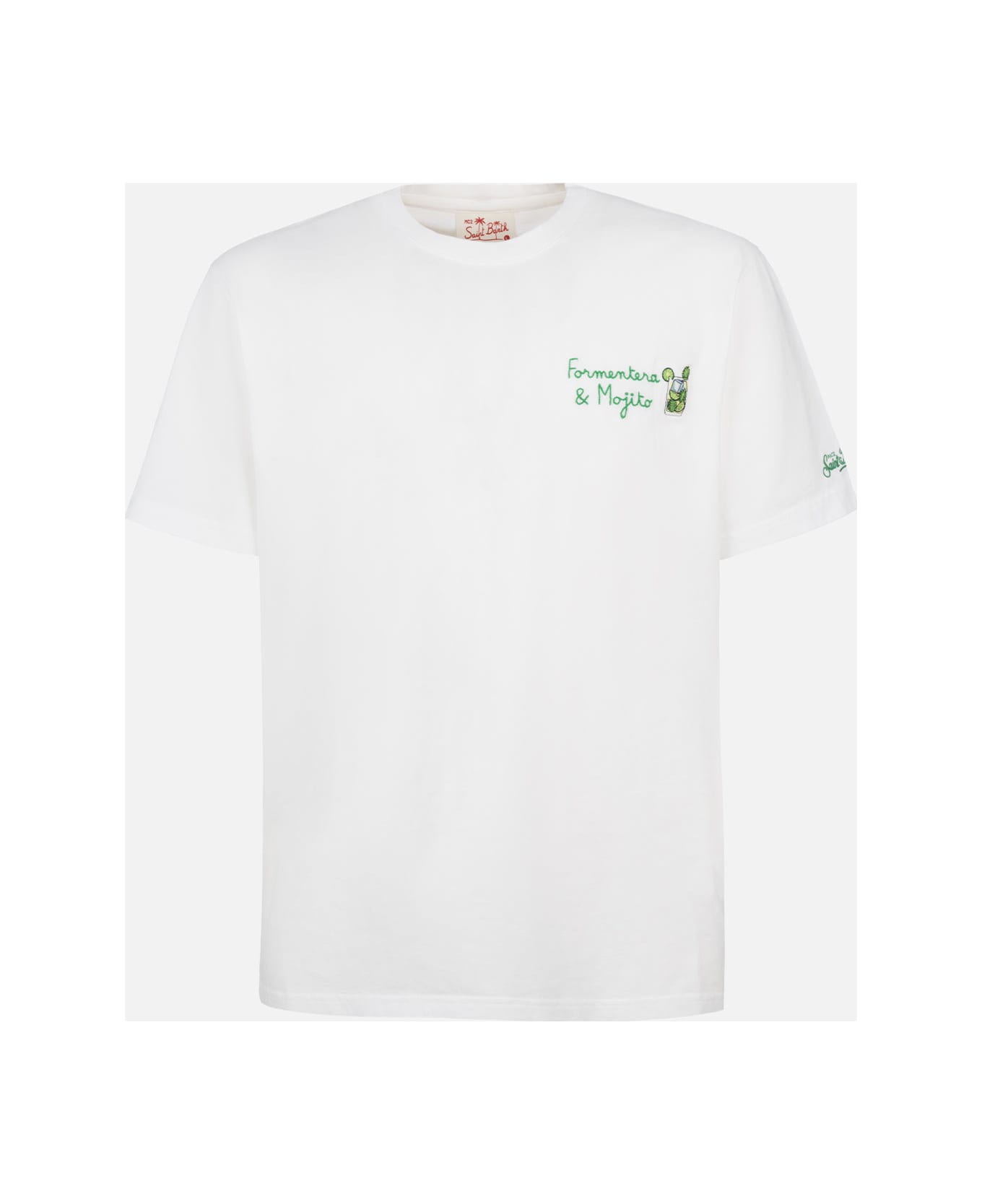 MC2 Saint Barth Man Classic Fit Cotton Jersey T-shirt Portofino With Formentera Aperitif Embroidery - WHITE