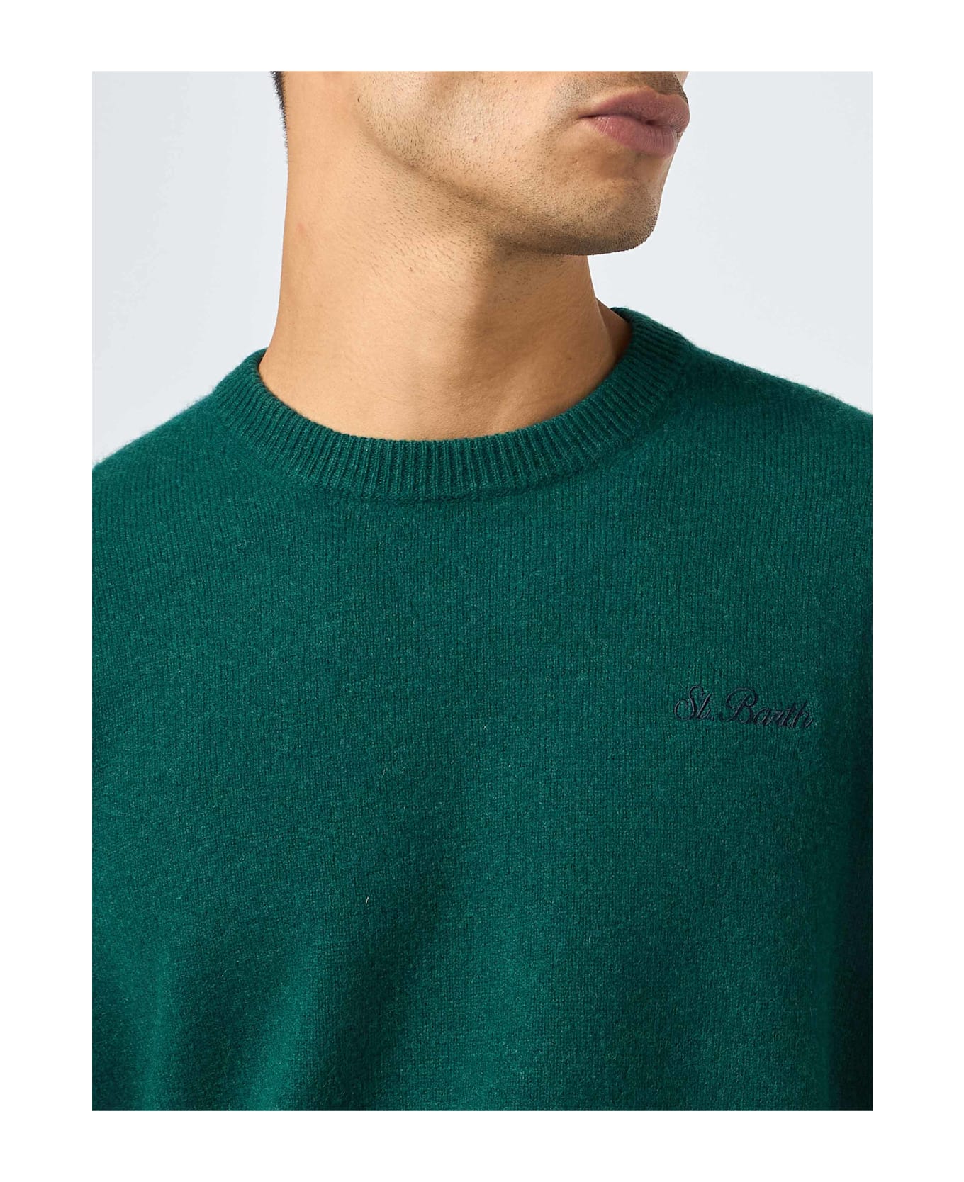 MC2 Saint Barth Green Sweater Regent In Lambswool - APPLE GREEN