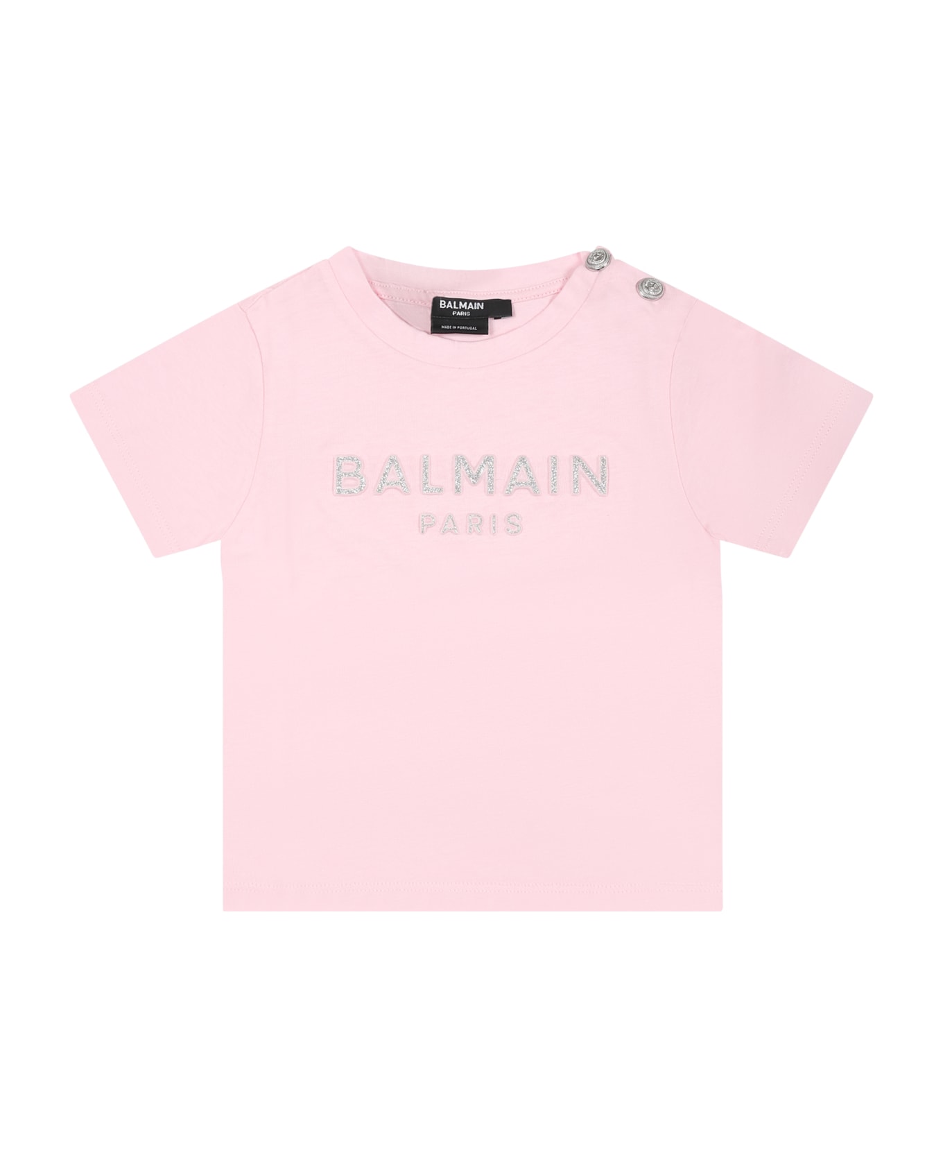 Balmain Pink T-shirt For Baby Girl With Logo - Pink Tシャツ＆ポロシャツ
