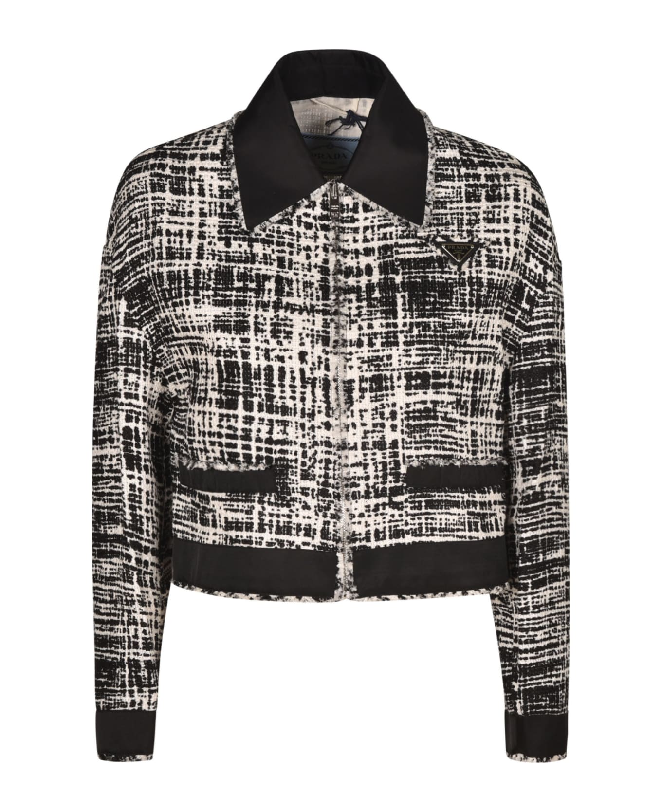 Prada Tweed Cropped Jacket - Ivory/Black