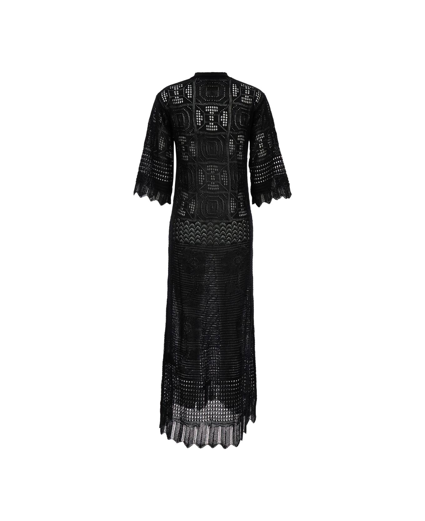 SEMICOUTURE Long Black Dress With Lace-up Closure In Cotton Lace Woman - Black ワンピース＆ドレス