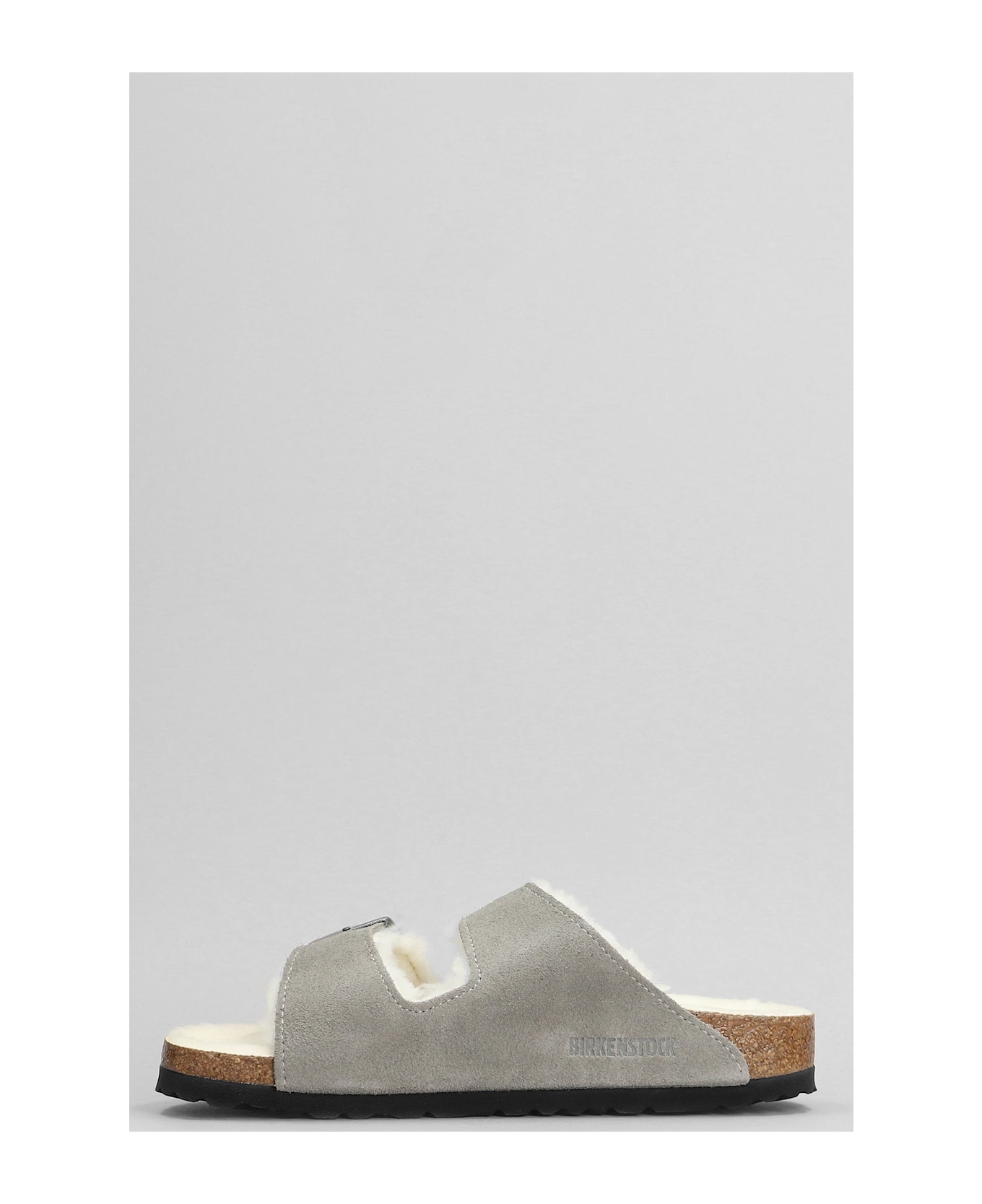 Birkenstock Arizona Shearling Flats In Grey Suede - grey