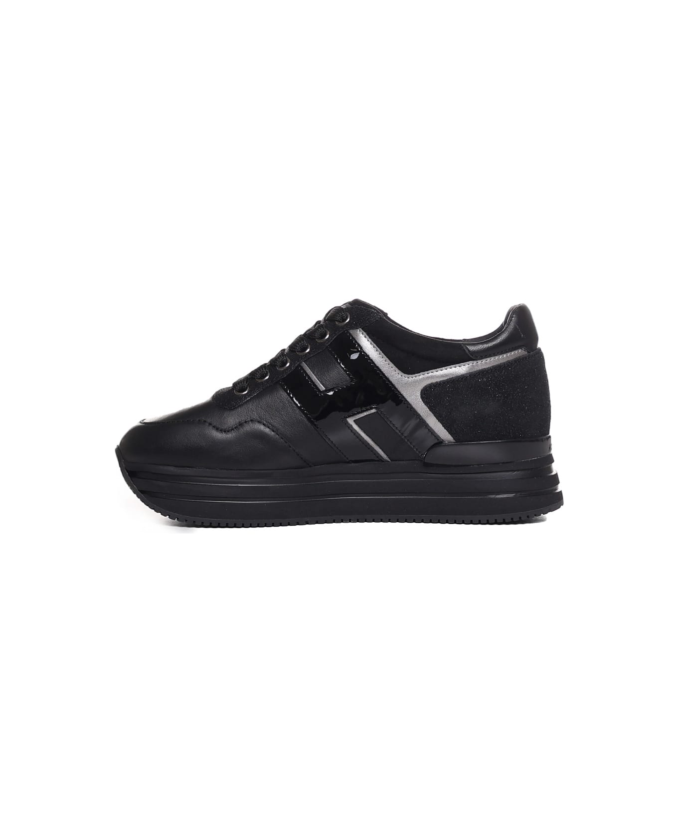 Hogan Midi Platform Sneakers In Leather With Glitter Inserts - Black