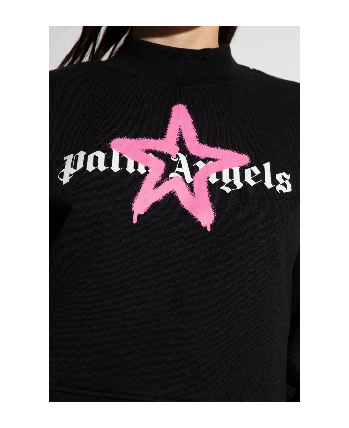 Palm Angels Logo Printed Crewneck Sweatshirt - BLACK PINK