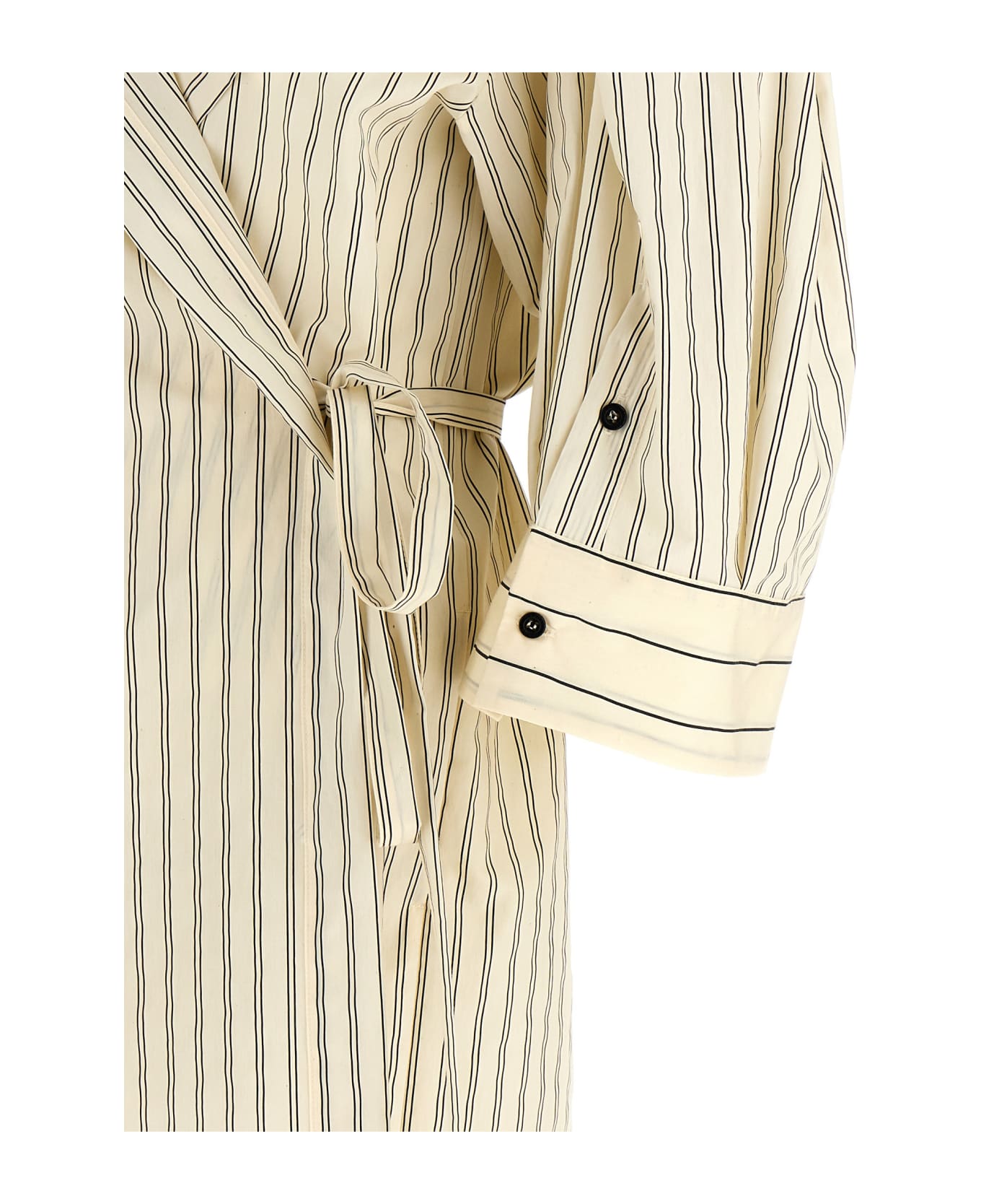 (nude) Striped Shirt Dress - White/Black