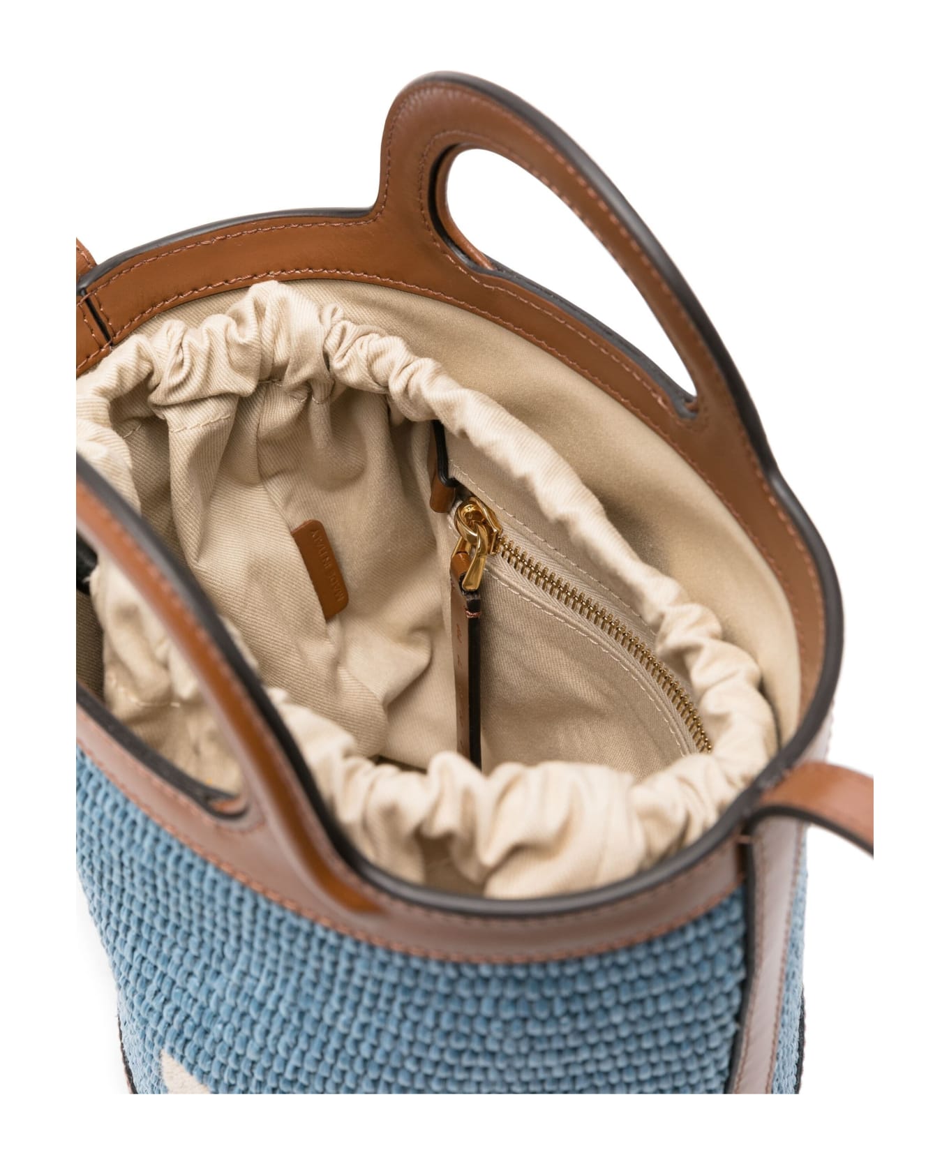 Marni Tropicalia Mini Bag In Brown Leather And Light Blue Raffia - Brown