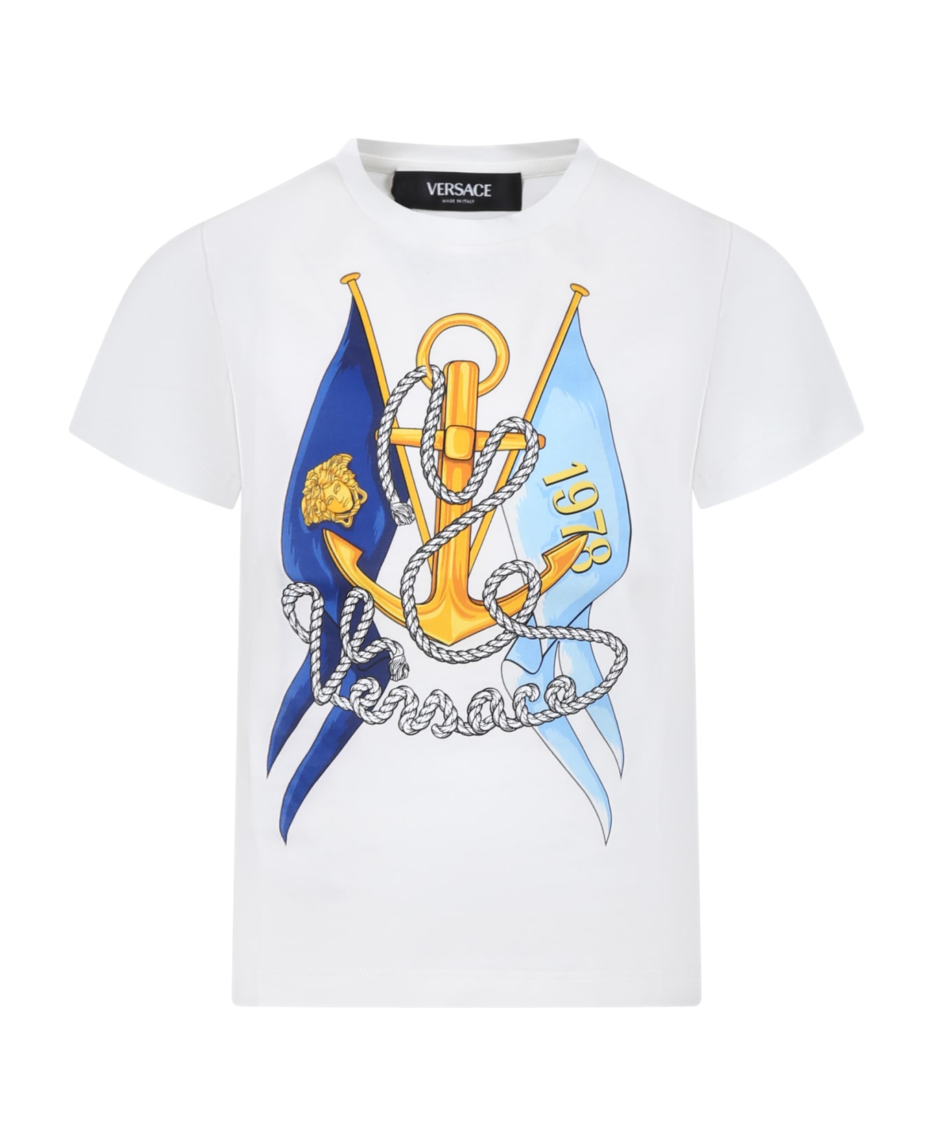 Versace White T-shirt For Boy With Anchor Print - White Tシャツ＆ポロシャツ