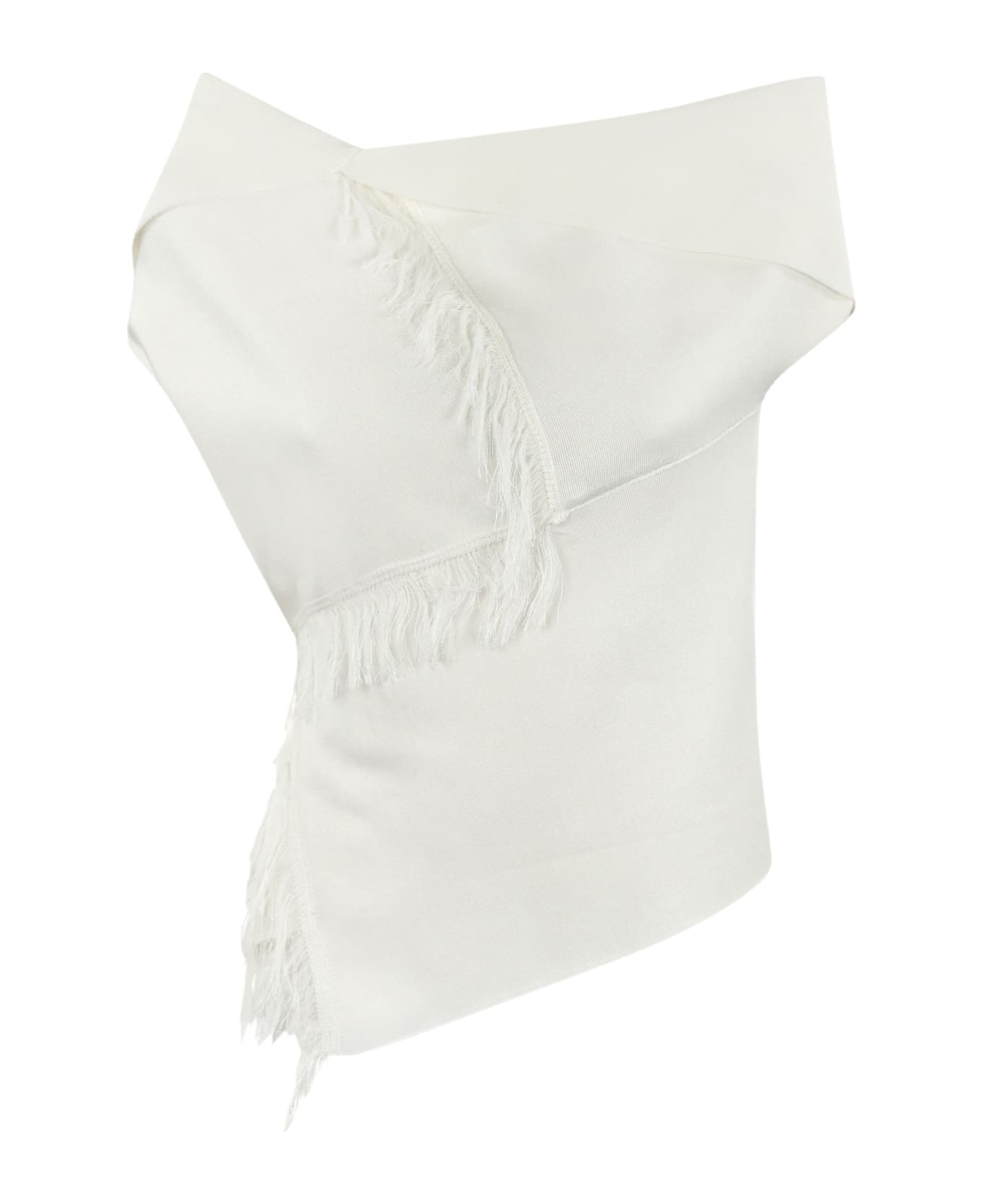 Liviana Conti T-shirt With Cuff And Fringes - Bianco ニットウェア