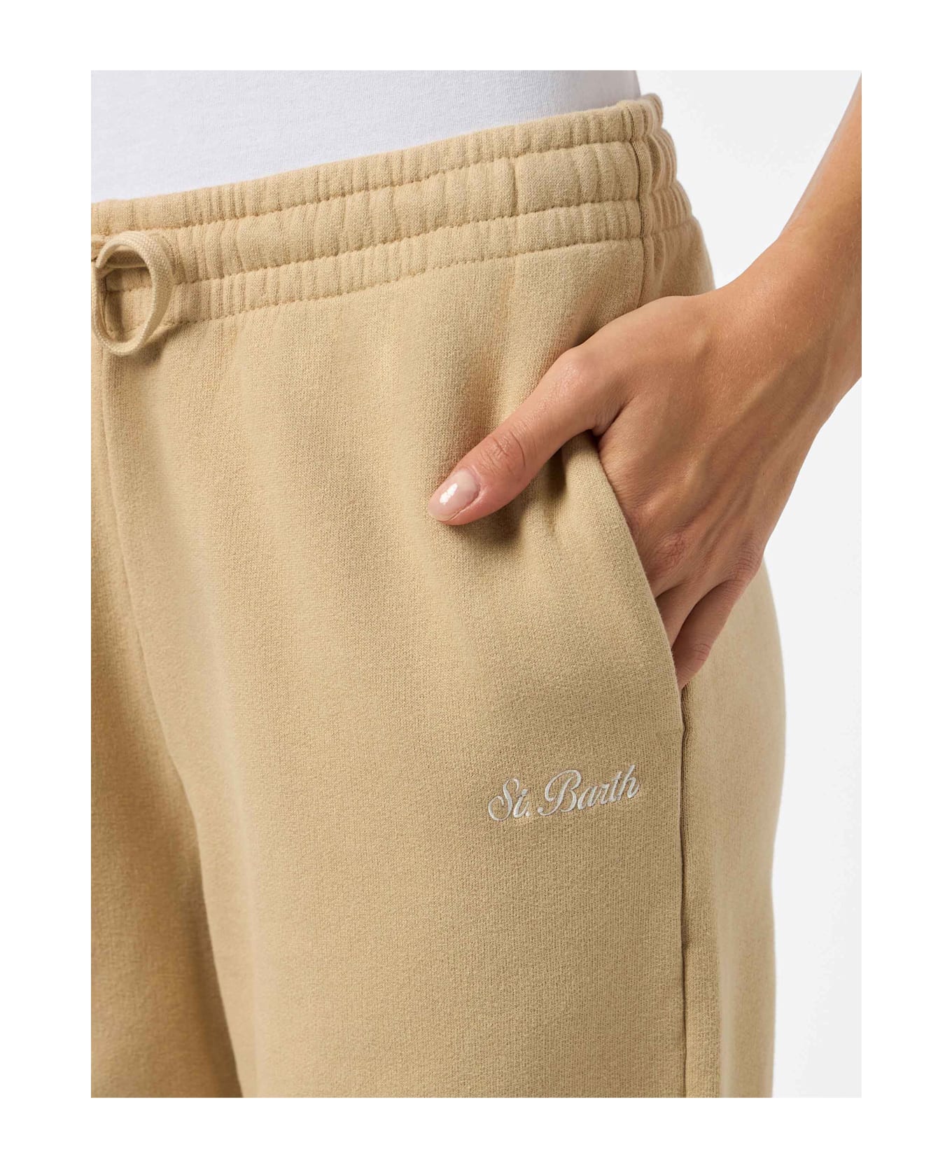 MC2 Saint Barth Woman Beige Cotton Fleece Jogger Pants Odalys - WHITE