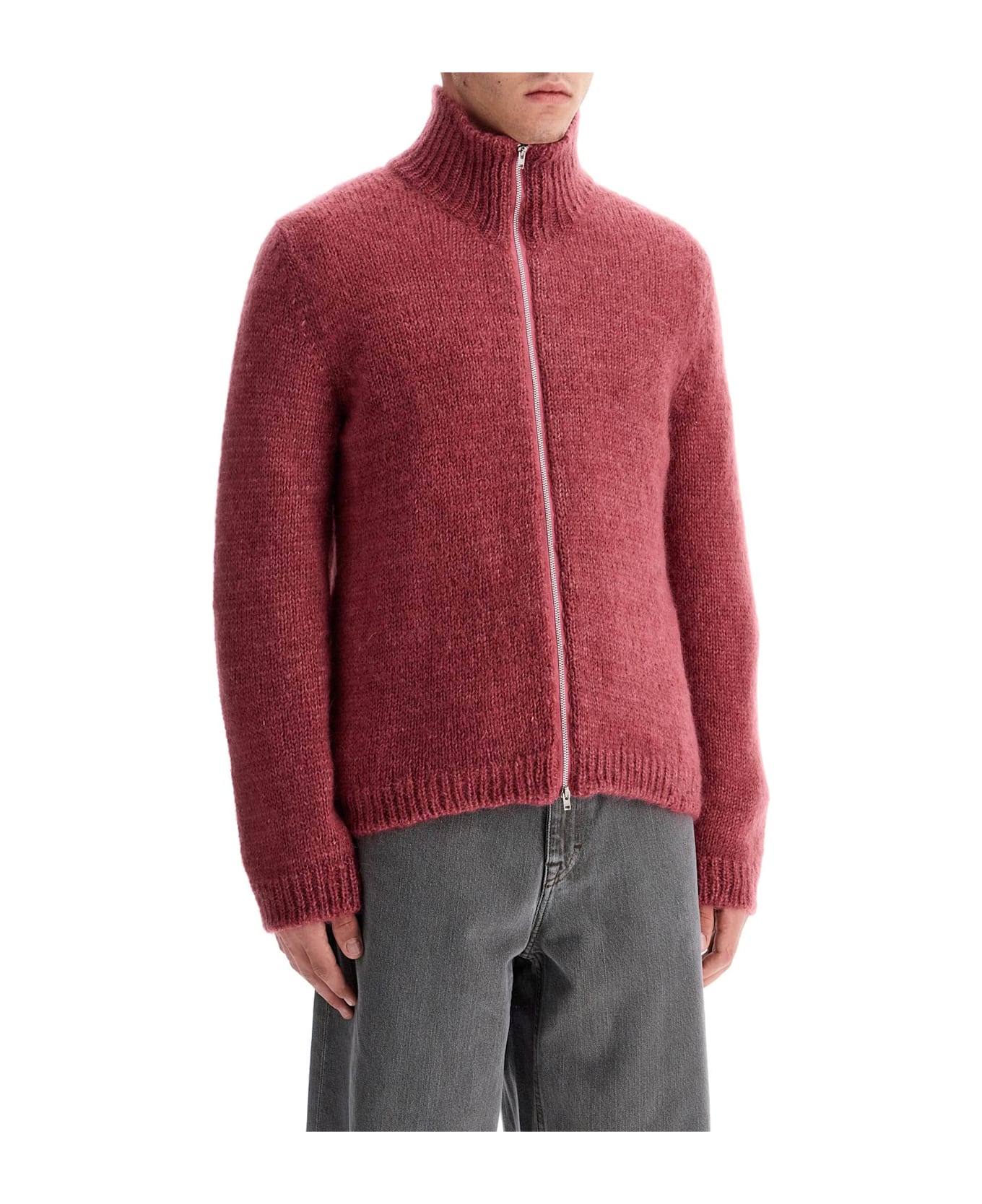 Our Legacy Neck Cardigan With Zipper And Fun - UNCUT RUBY SOFTEST MOHAIR SILK (Pink)