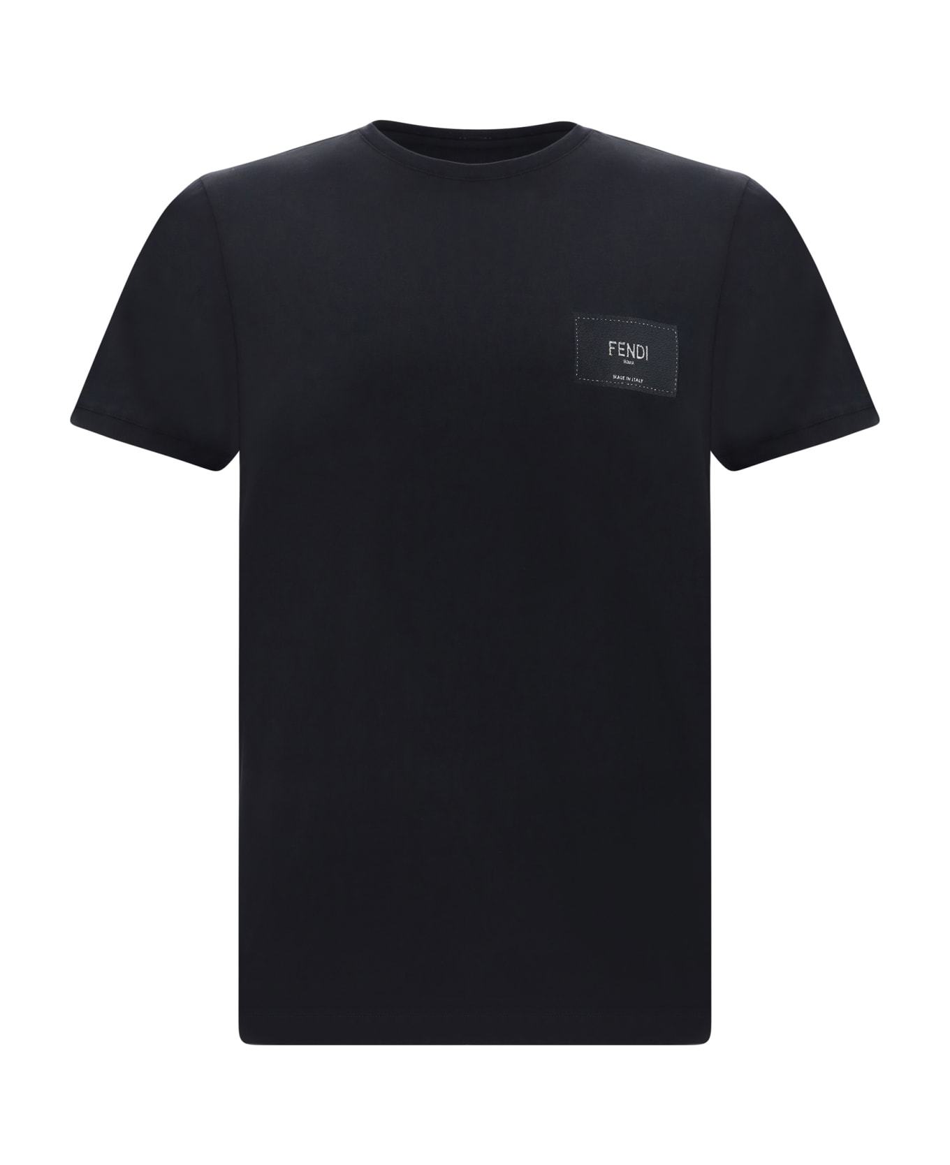 Fendi T-shirt With Leather Logo Patch - Nero