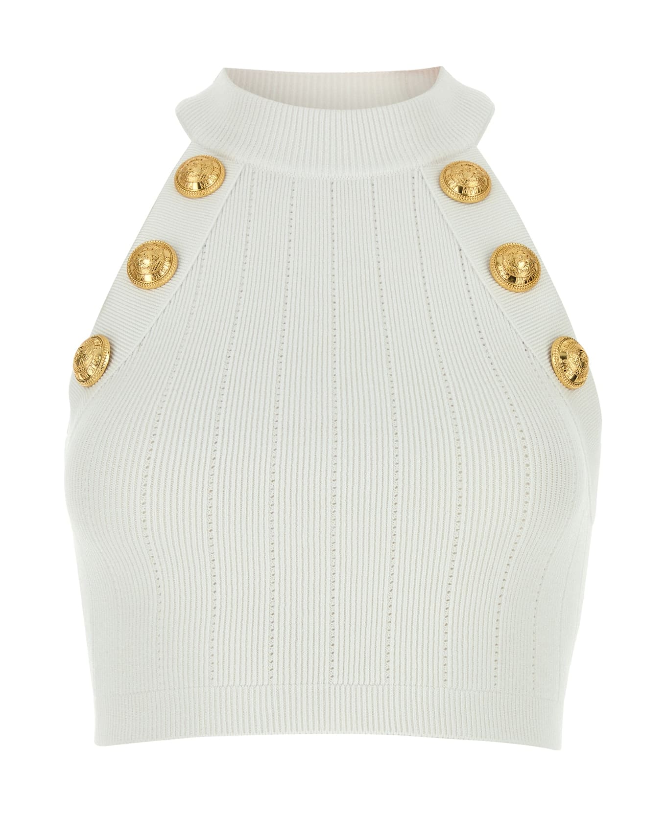 Balmain Halterneck Knit Cropped Top - BLANC