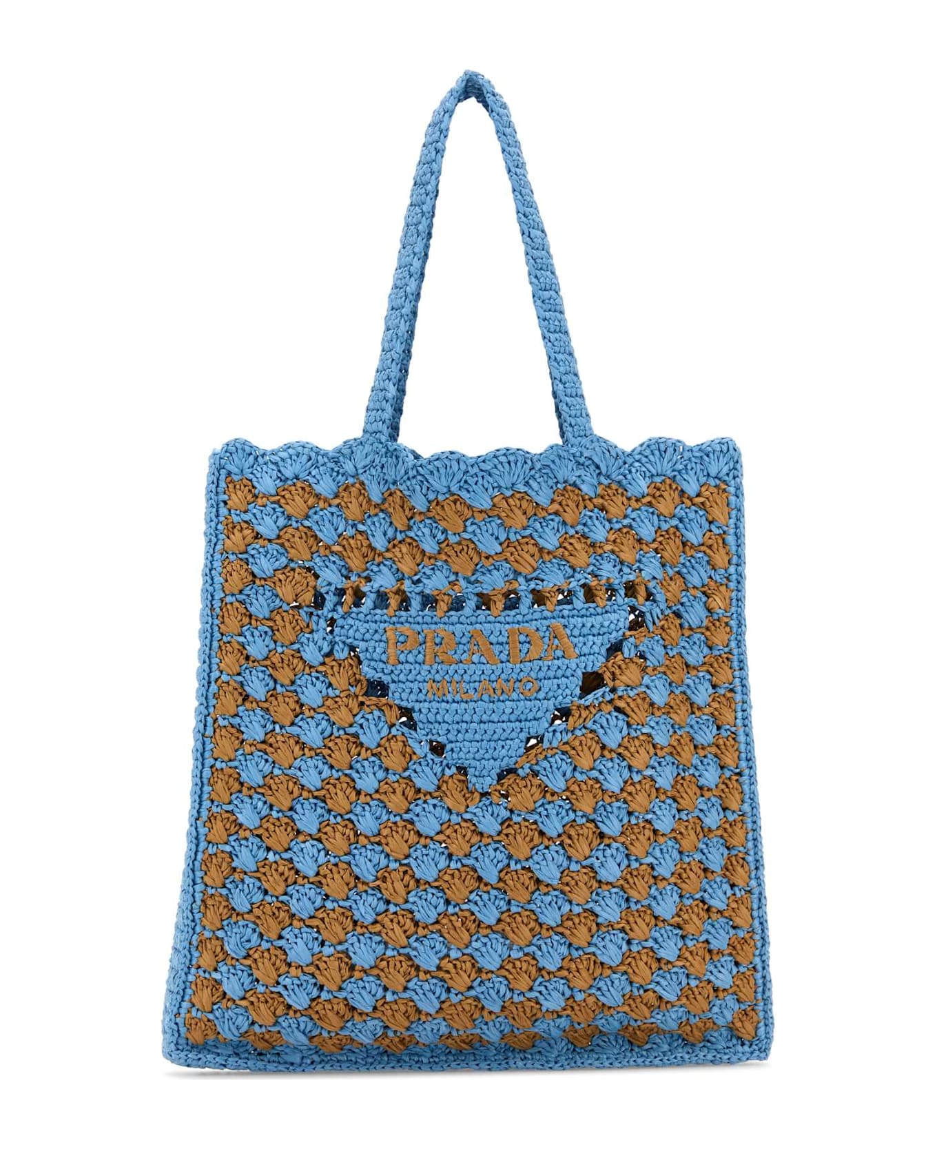 Prada Two-tone Raffia Shopping Bag - CELESTECARAMEL