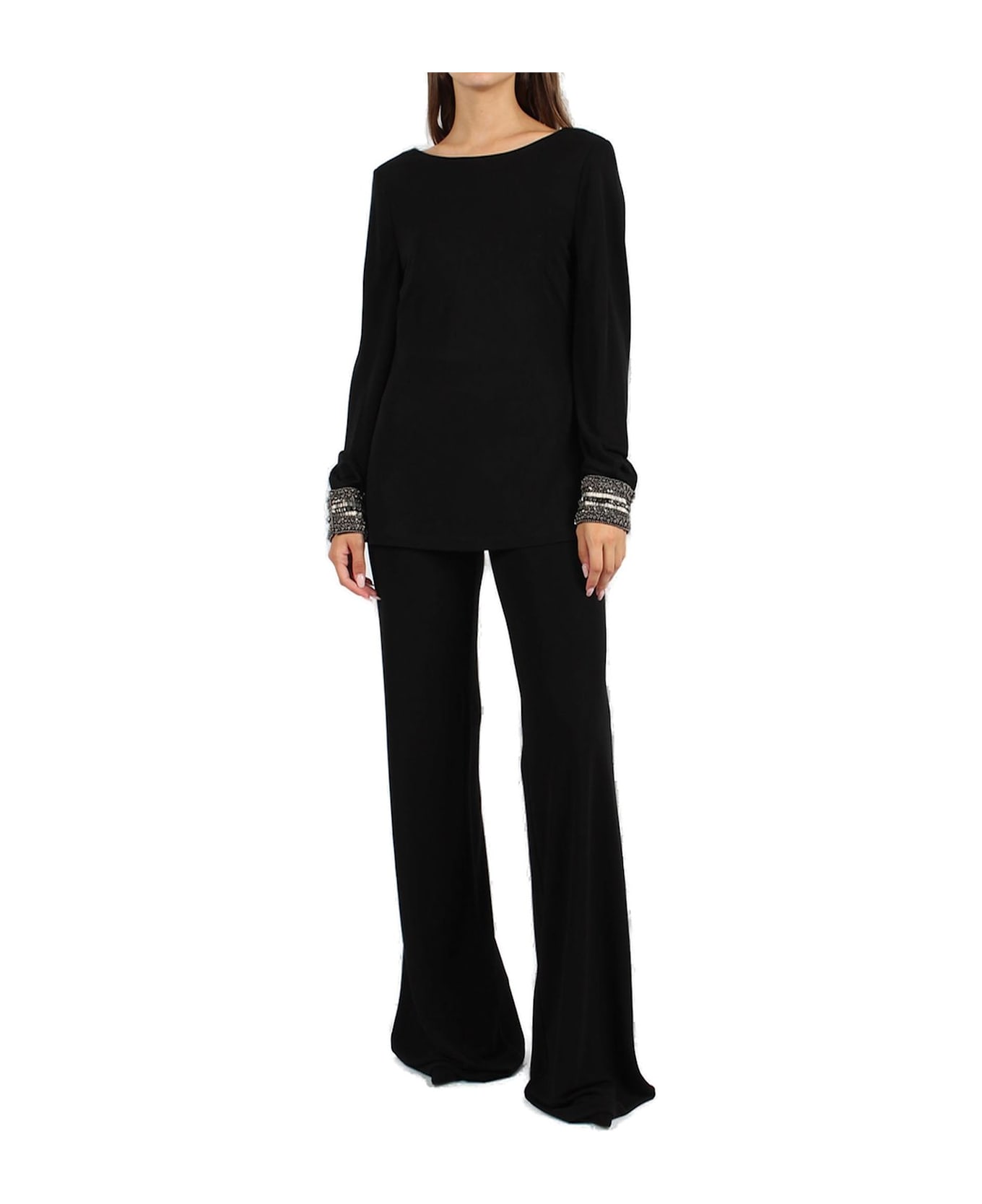 Alberta Ferretti Elasticated Waistband Wide-leg Cady Trousers - Black ボトムス