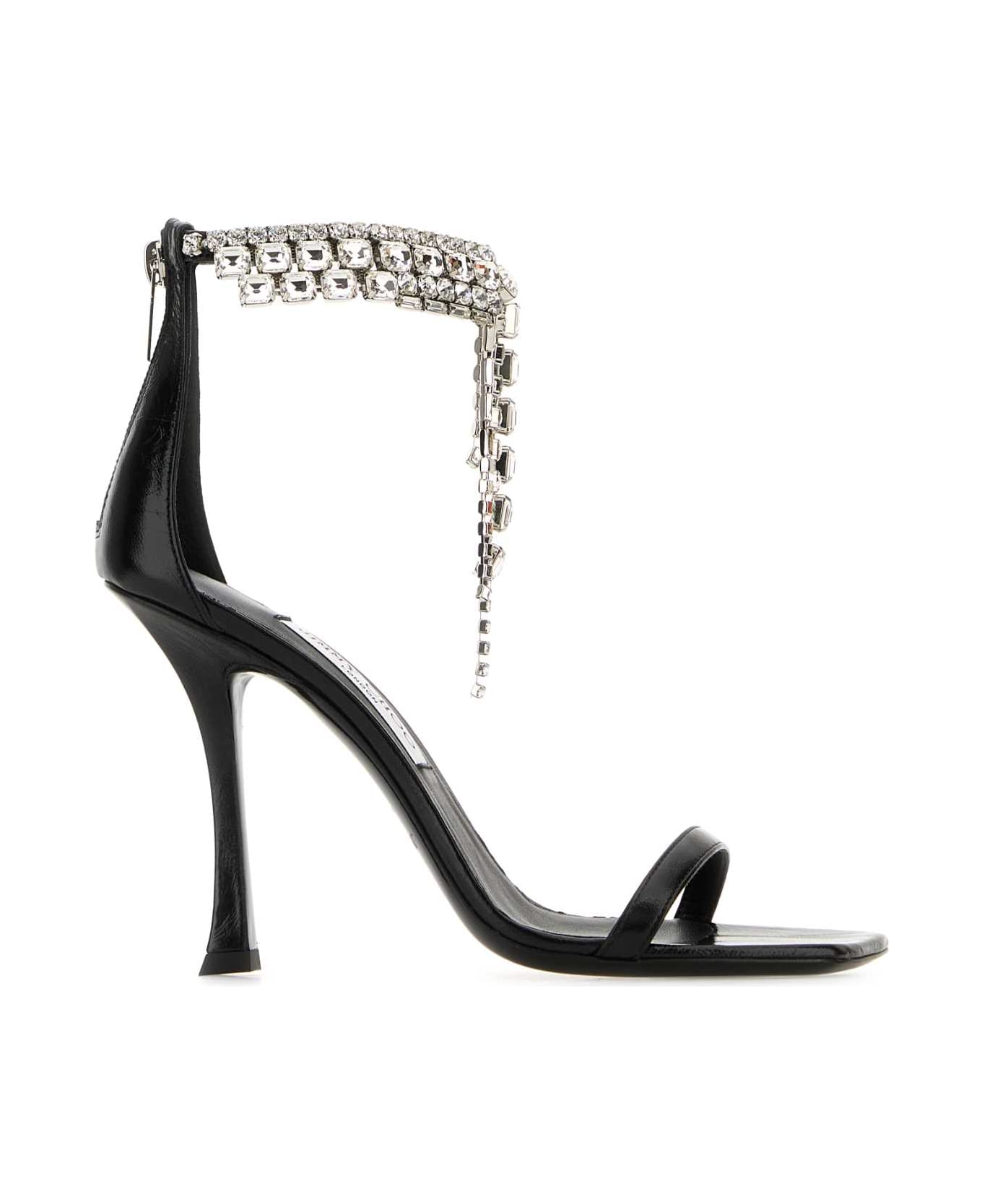 Jimmy Choo Black Leather Verity Sandals - BLACK