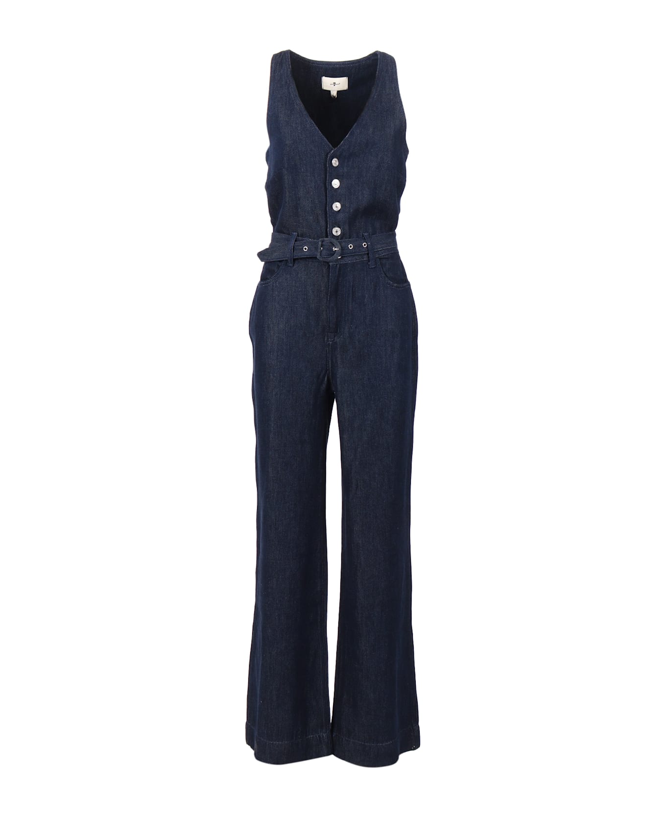 7 For All Mankind Wide Leg Tailored Jumpsuit Dark Rinse With Self Belt - BLUE