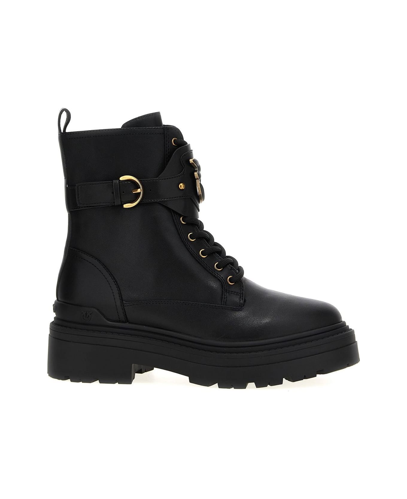 Pinko Logo Plaque Combat Boots - Black