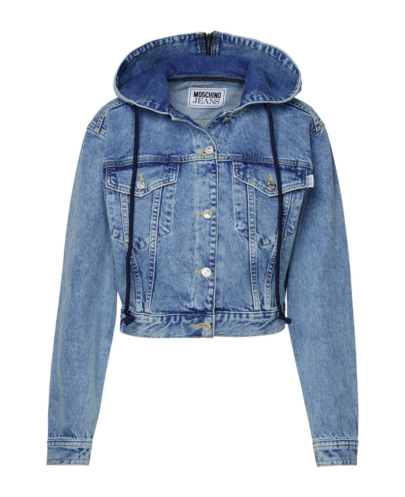 M05CH1N0 Jeans Jeans Drawstring Hooded Denim Jacket - BLUE