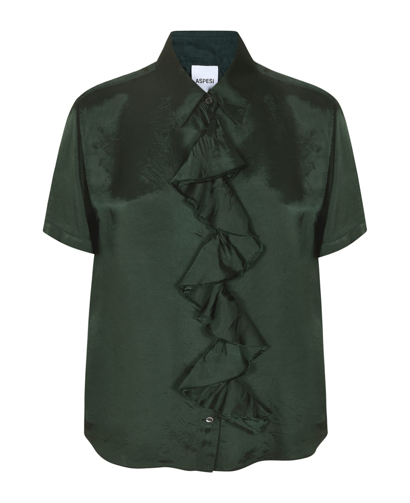 Aspesi Ruffled Short-sleeved Blouse - VERDE/GREEN
