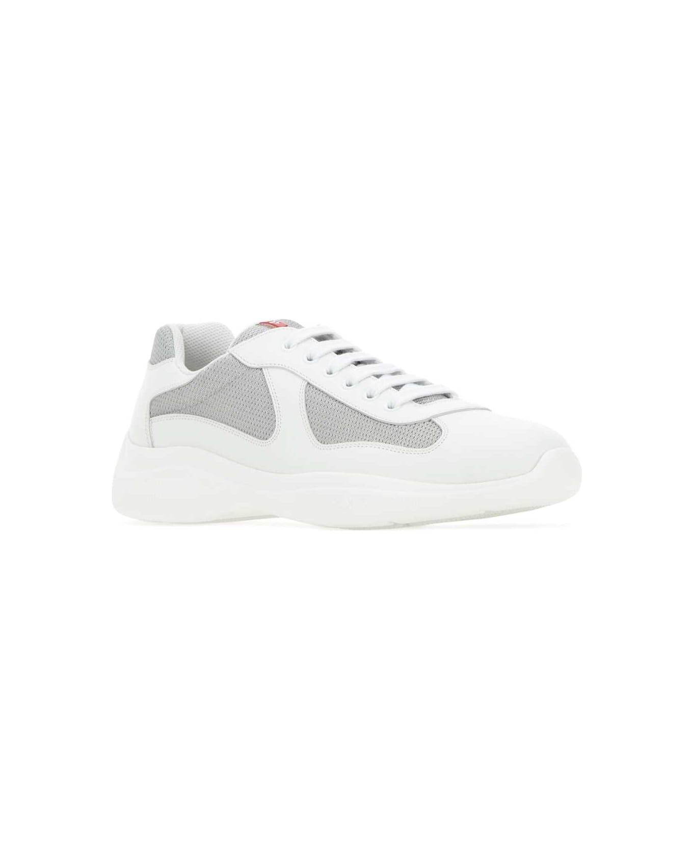 Prada Two-tone Leather And Tech Fabric Sneakers - BIANCOARGENTO