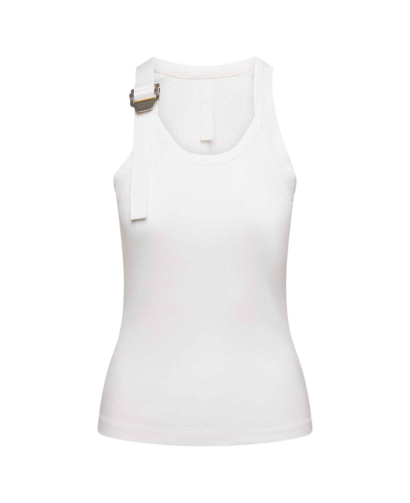 Dion Lee White Ribbed Tank Top With Branded Buckle Detail In Stretch Cotton Woman - White