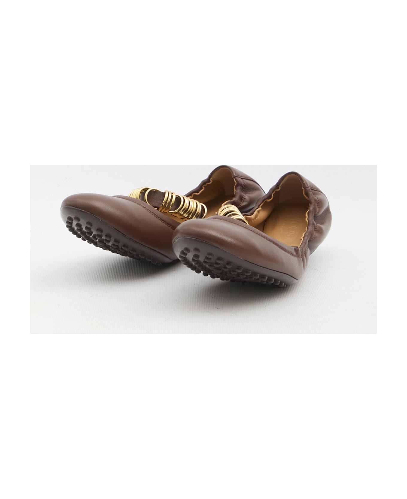 Tod's Ballet Flats With Decorative Rings On The Front In Leather - BROWN