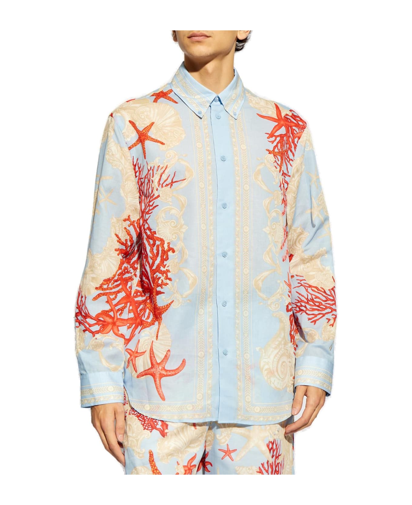 Versace Barocco Sea Pattern-printed Long-sleeved Shirt - Azzurro