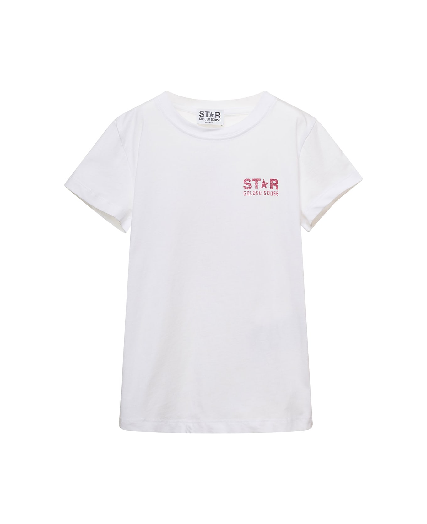 Golden Goose White Crewneck T-shirt With Contrasting Logo Lettering Print In Cotton Boy - White Tシャツ＆ポロシャツ