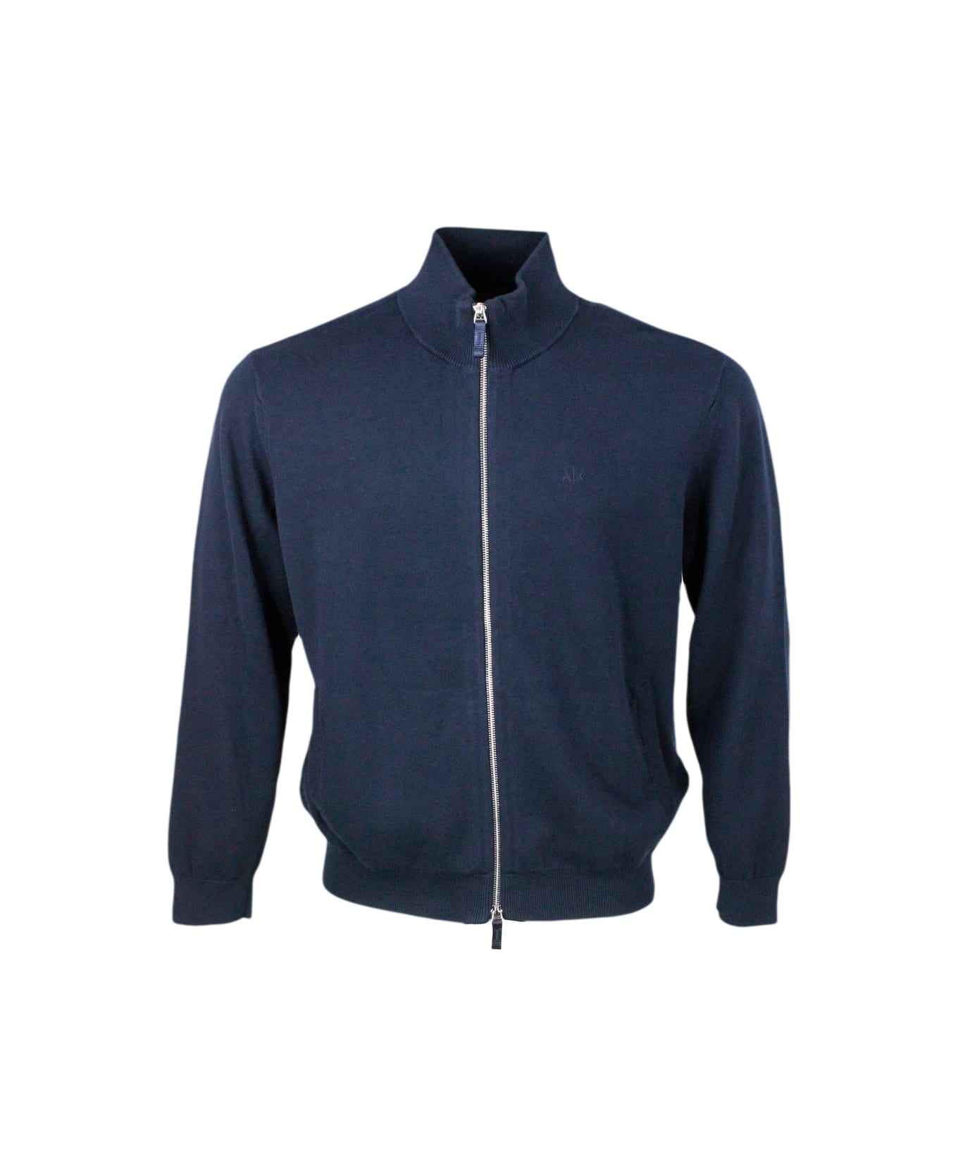 Armani Collezioni Lightweight Full Zip Long-sleeved Shirt Made Of 100% Cotton With Side Pockets - Blu