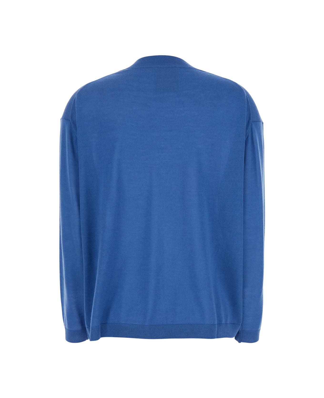 SEMICOUTURE Blue Sweater With V-neck And Logo Embroidered On The Side In Virgin Wool Woman - Blu