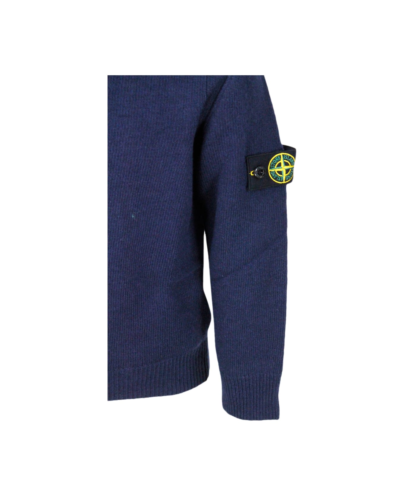 Stone Island Junior Long-sleeved Crew-neck Sweater In Wool Blend With Badge On The Left Sleeve - Blu