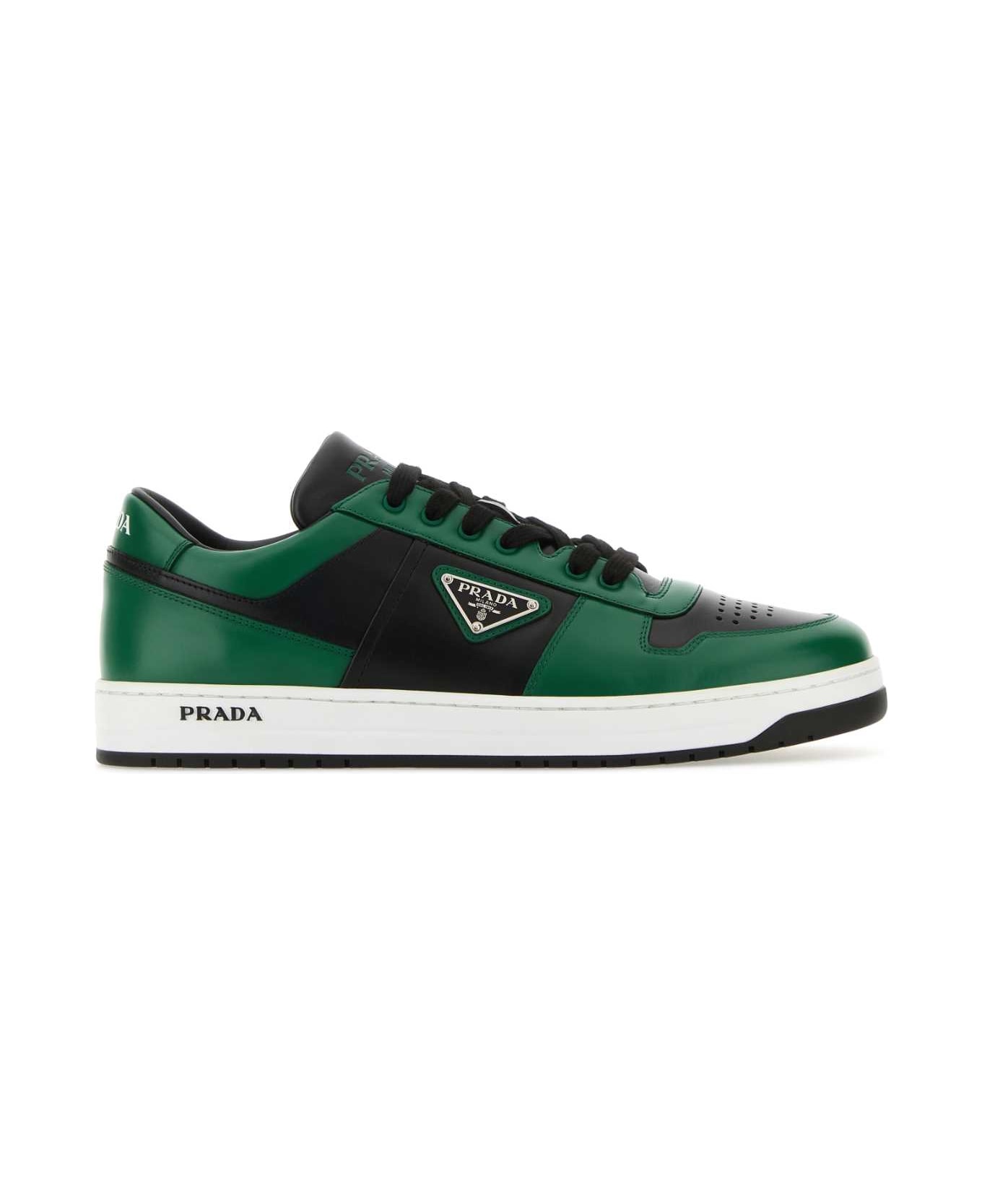 Prada Two-tone Leather Downtown Sneakers - NEROVERDE